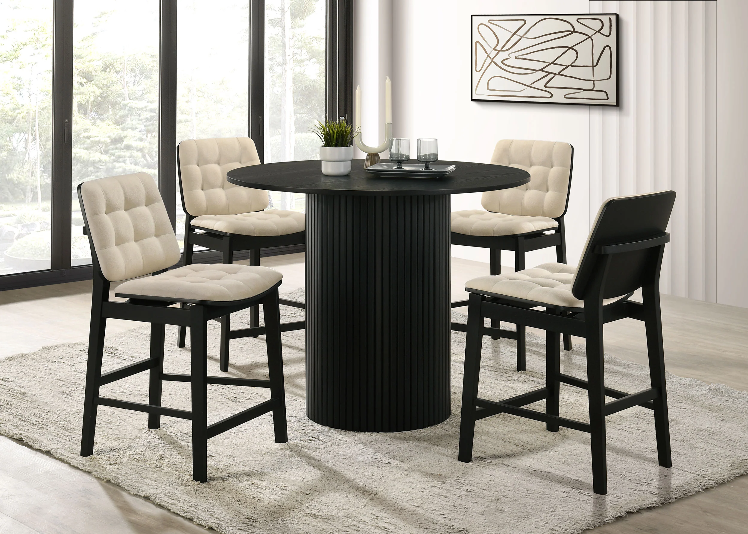 Hamlyn 5-Piece Round Counter Height Dining Set, Black and Cream