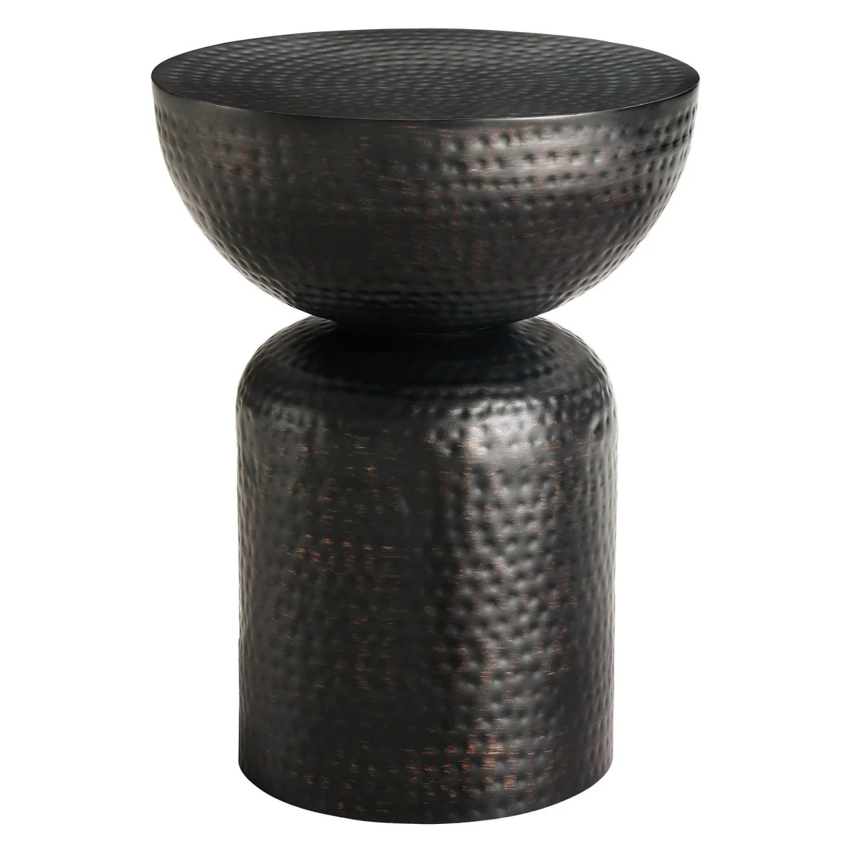 Hammered Metal Side Table Pedestal Drum – Black 15 Inch