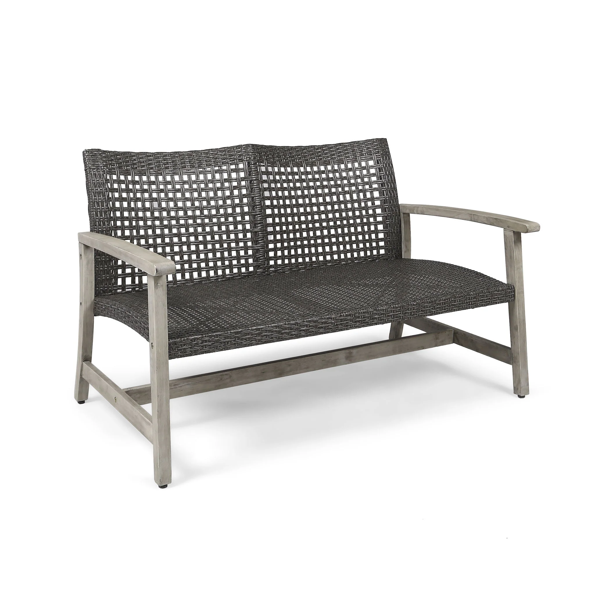 Hampton - Outdoor Wood And Wicker Loveseat - Gray - Image 4