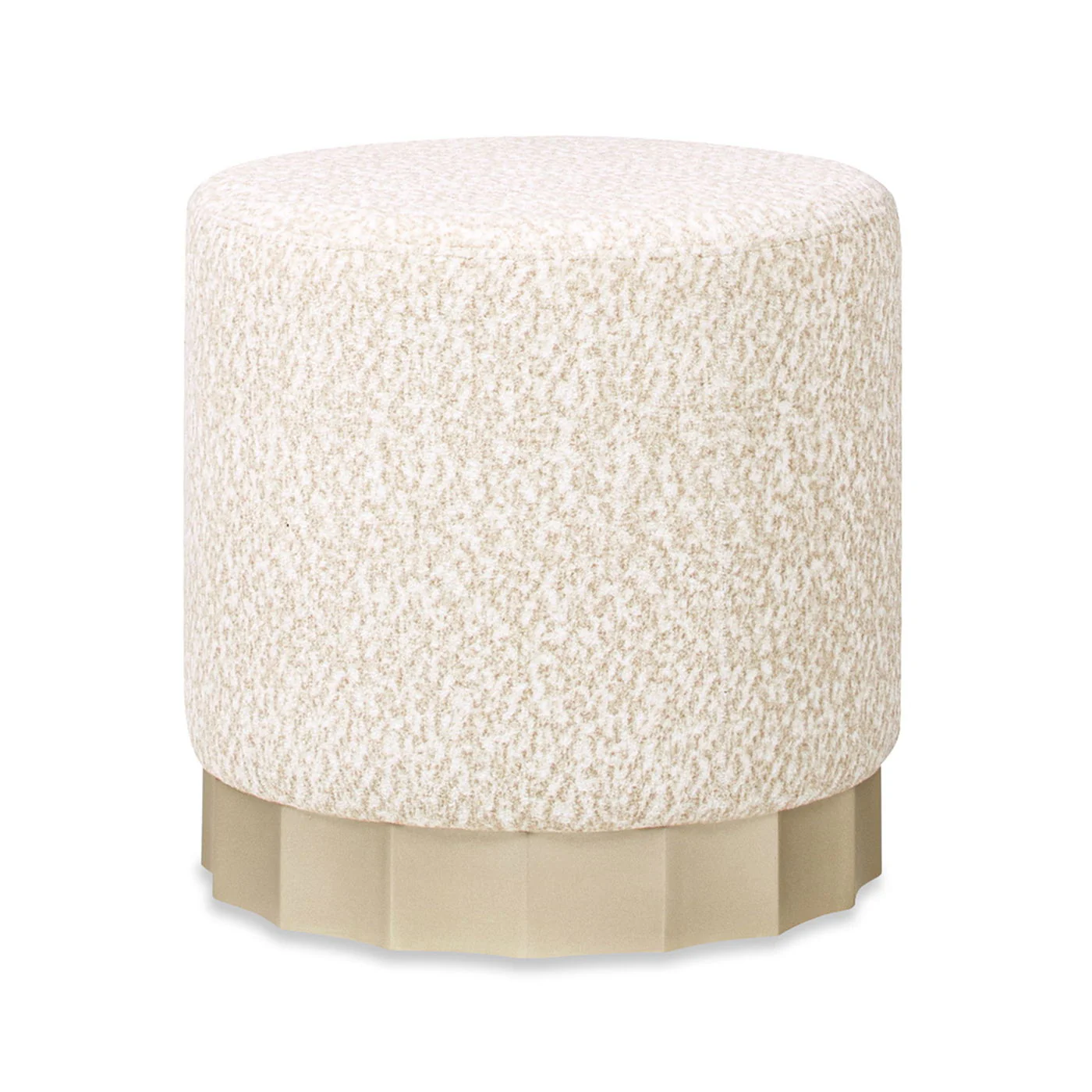 Hampton - Round Upholstered Ottoman With Scalloped Base - Speckled Egg Beige - Image 6
