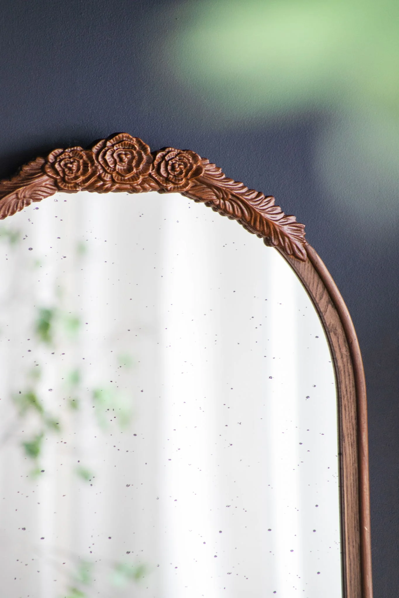 Hand Carved Rose Antique Mirror Frame, Wood Arch Mirror Wall Decor For Living Room - Image 14