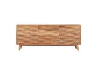 Handcrafted Sideboard Buffet Cabinet with Carved Texture Acacia Wood 58x32in Natural - Image 3
