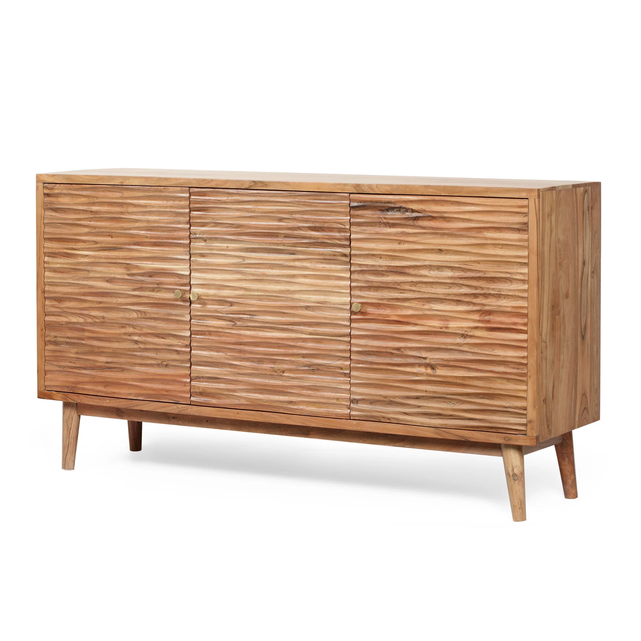 Handcrafted Sideboard Buffet Cabinet with Carved Texture Acacia Wood 58x32in Natural - Image 7