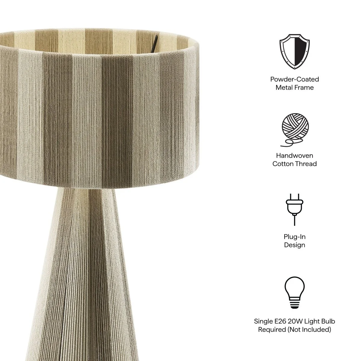 Handwoven Cotton Thread Striped Table Lamp — Handcrafted Decorative Accent Lighting - Image 23