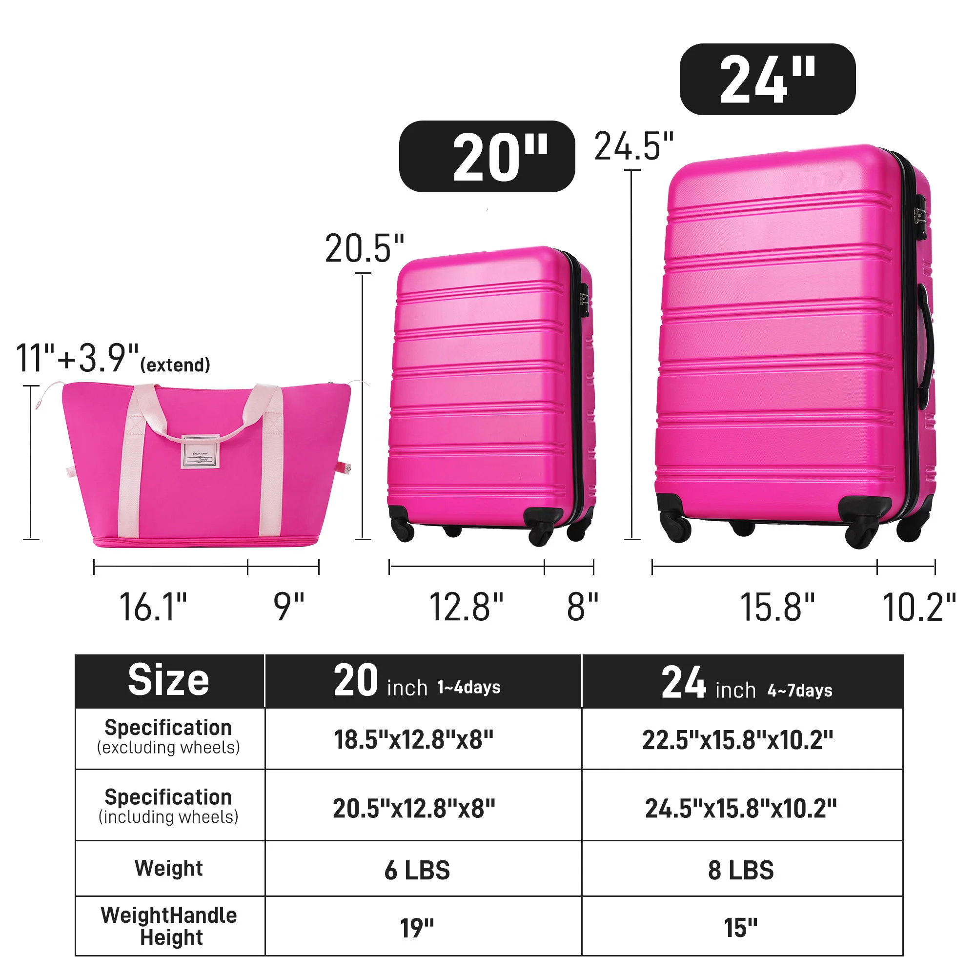 Hardshell Luggage Sets 2 Pieces + Bag Spinner Suitcase With Tsa Lock Lightweight - Pink - Image 7