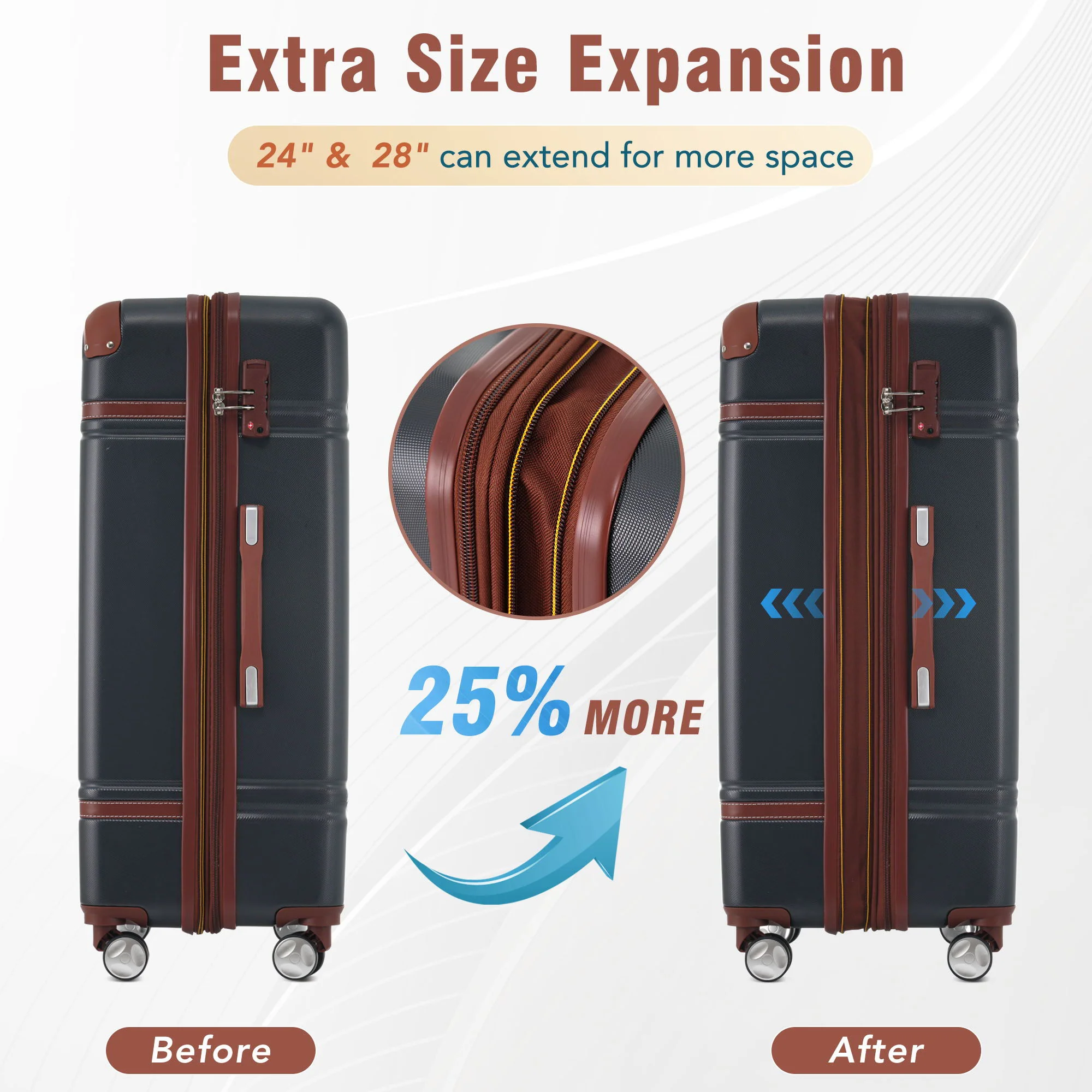 Hardshell Luggage Sets 3 Pieces 20" / 24" Luggages And Cosmetic Case Spinner Suitcase With Tsa Lock Lightweight - Image 19