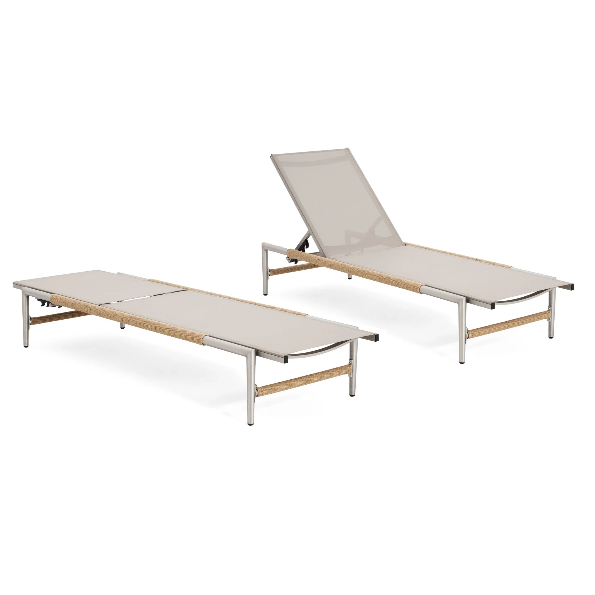 Hargrove - Outdoor Patio Aluminum Chaise Lounge (Set of 2) - Natural / Silver - Image 3