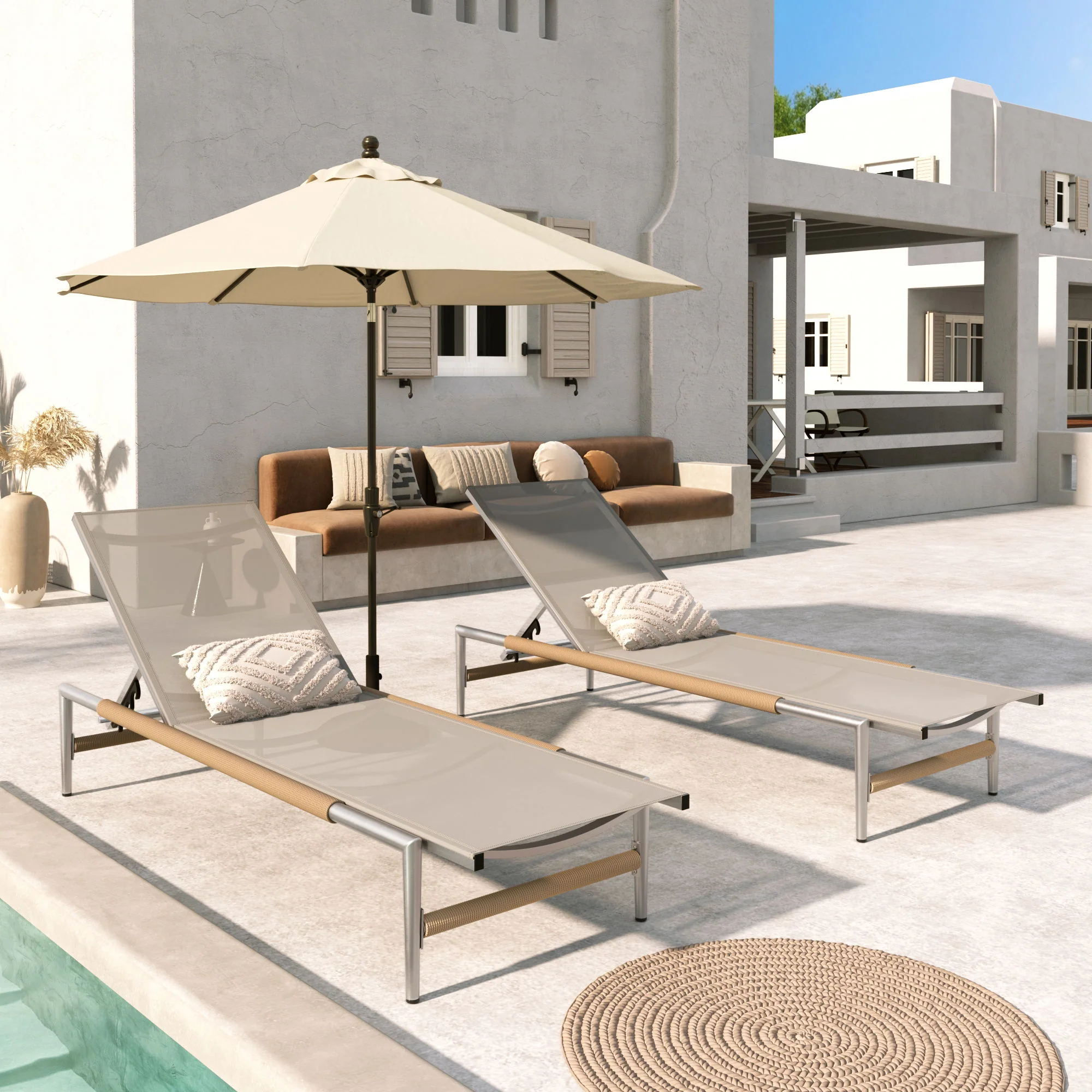 Hargrove - Outdoor Patio Aluminum Chaise Lounge (Set of 2) - Natural / Silver - Image 4
