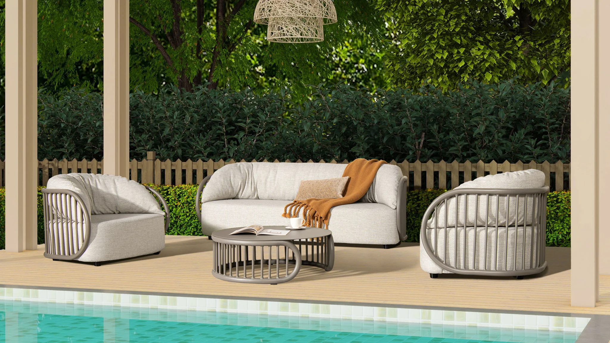 Harper - Indoor/Outdoor Modern Round Coffee Table - Geige Taupe Aluminum - Image 5
