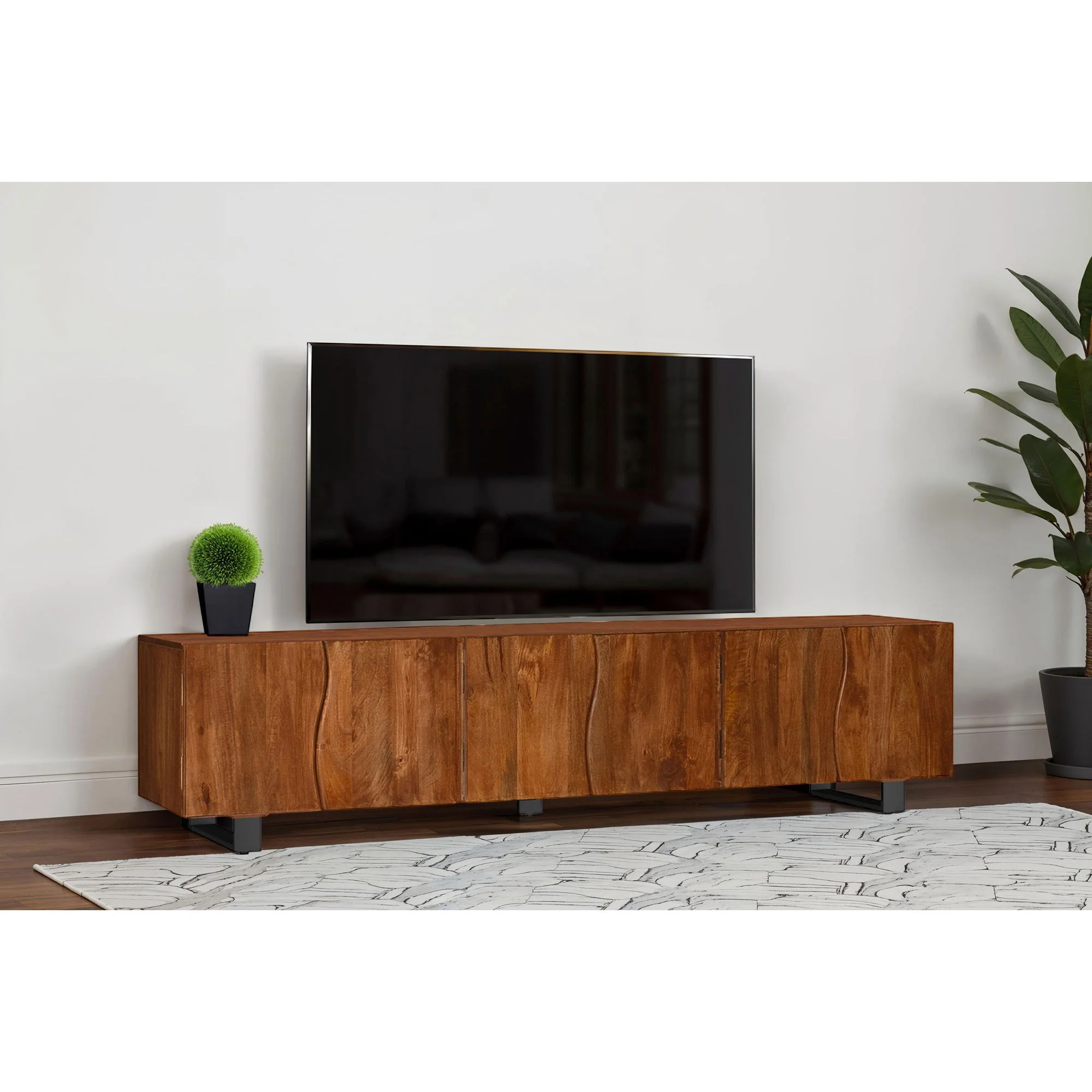 Harper - TV Stand Media Console With Curved Doors - Brown - Image 8