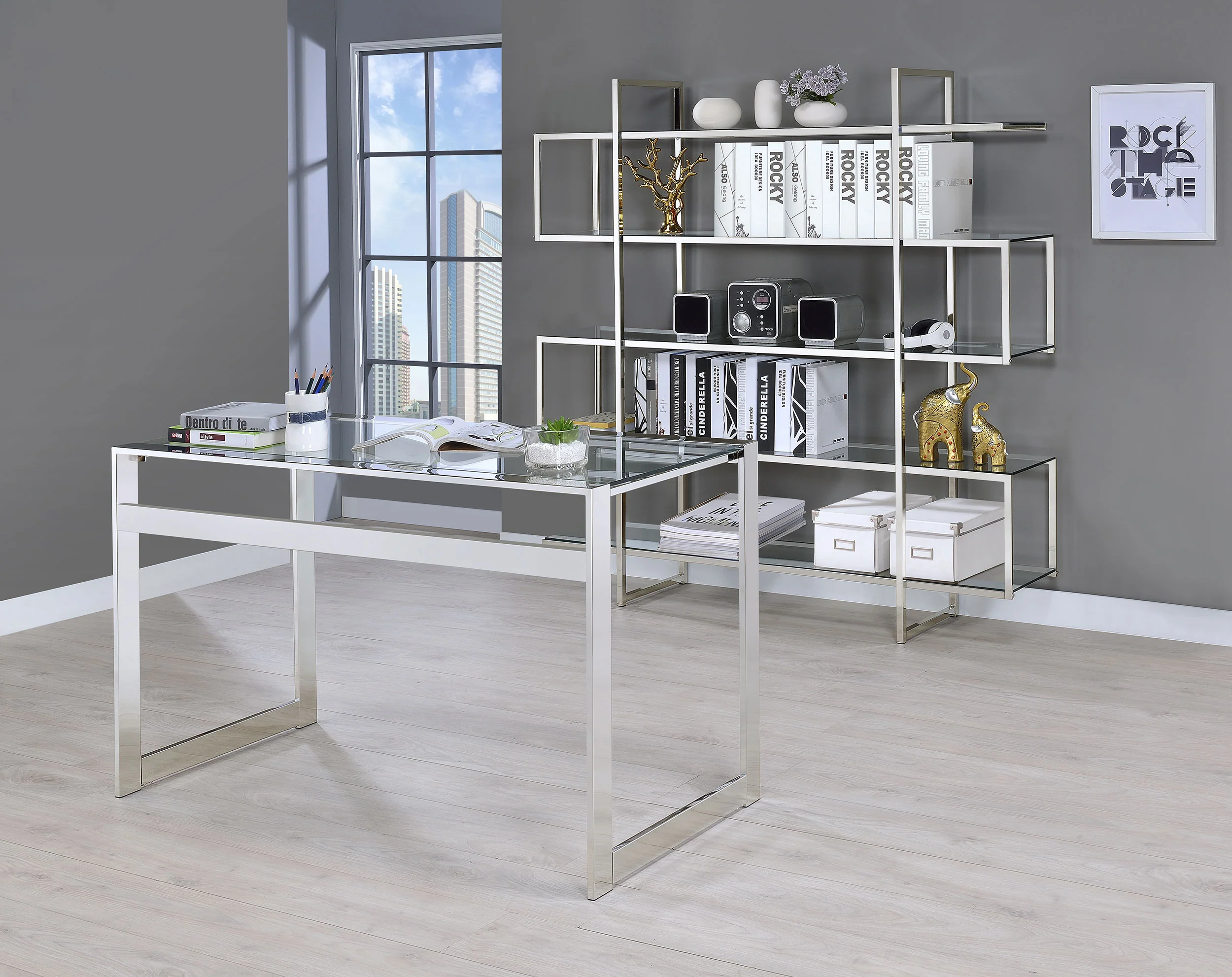 Hartford 47-Inch Glass Top Writing Desk Chrome - Image 11