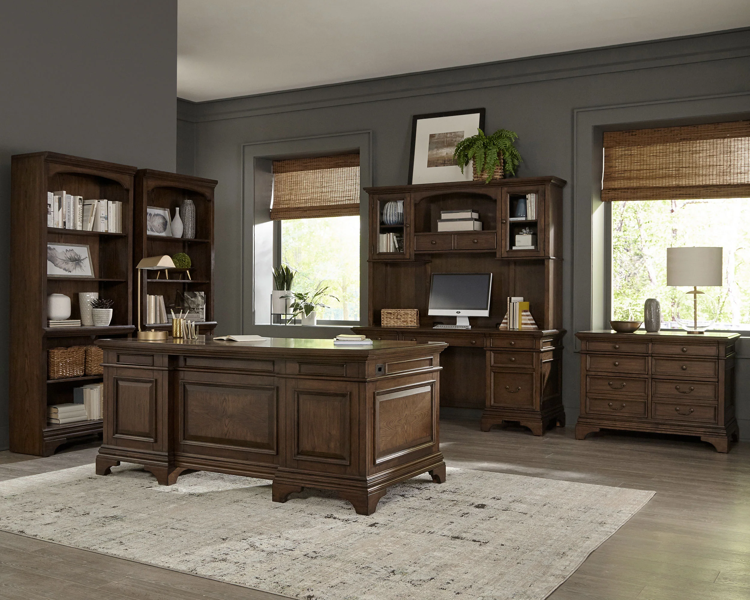 Hartshill 2-Door Hutch with Shelves, Burnished Oak - Image 8