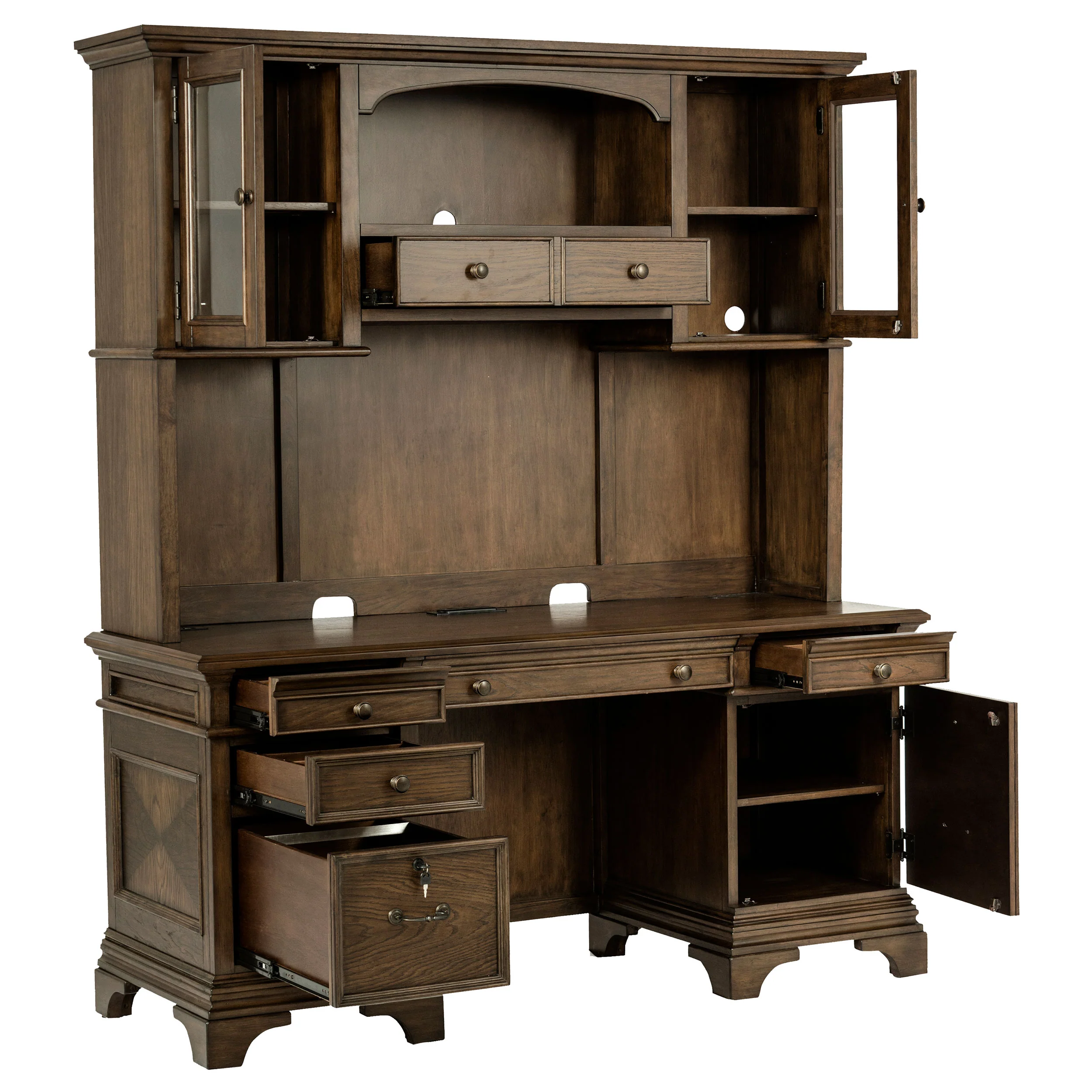 Hartshill 66-inch 5-Drawer Credenza with Hutch Burnished Oak - Image 5