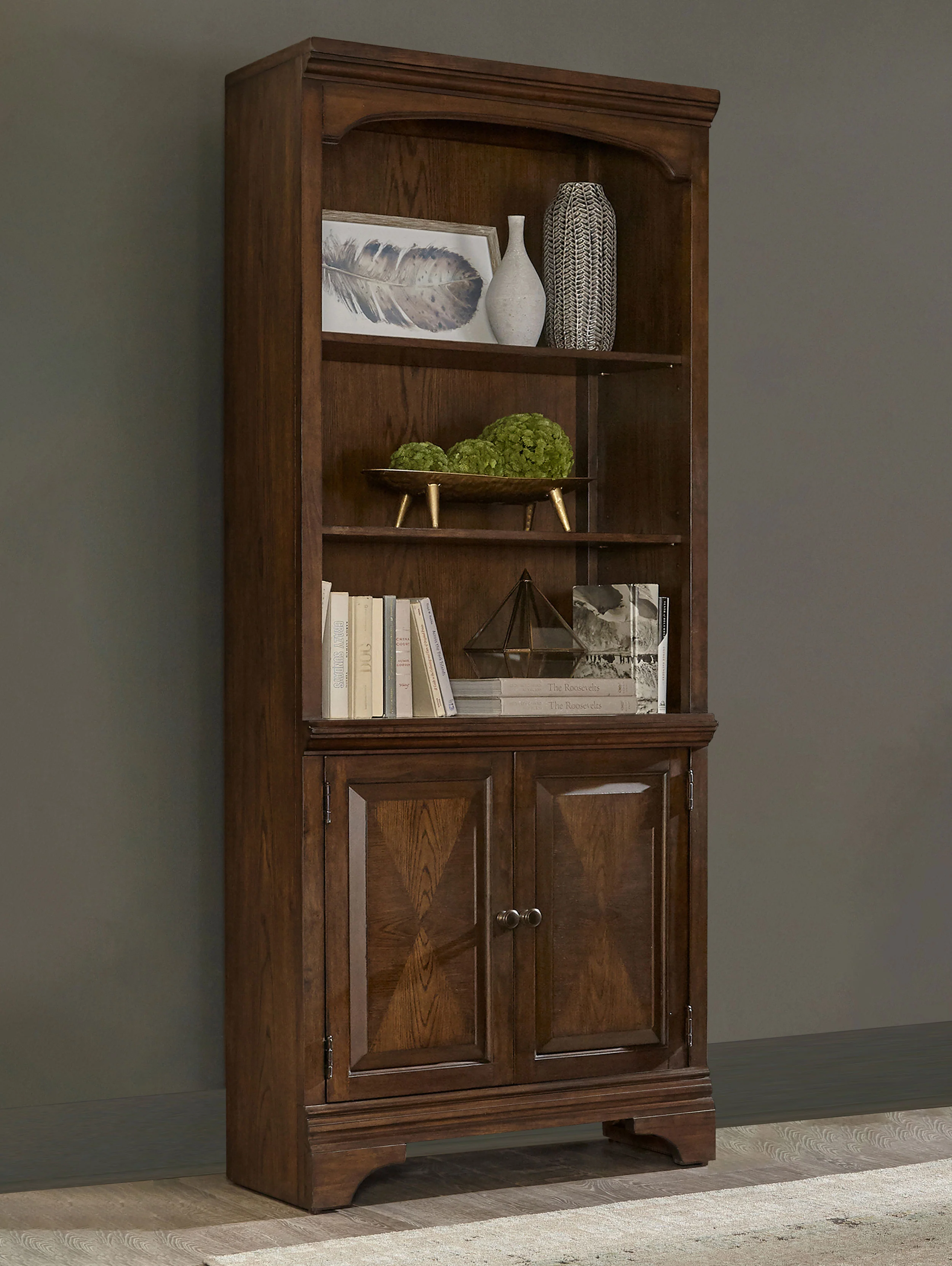 Hartshill 78-inch 3-Shelf Cabinet Bookcase Burnished Oak - Image 5