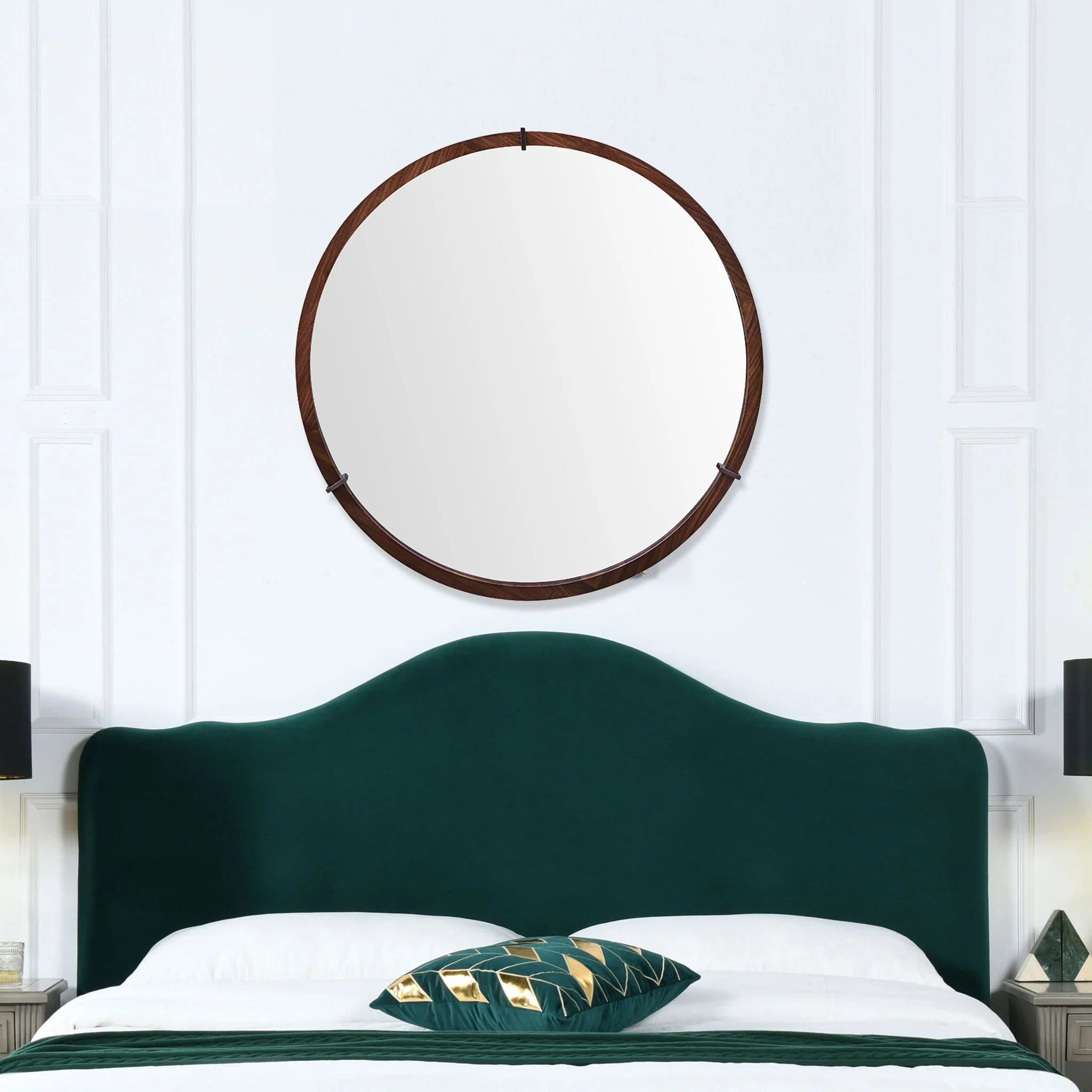 Hausen - Mid-Century Modern Round Accent Wall Mirror - Brown Walnut - Image 8