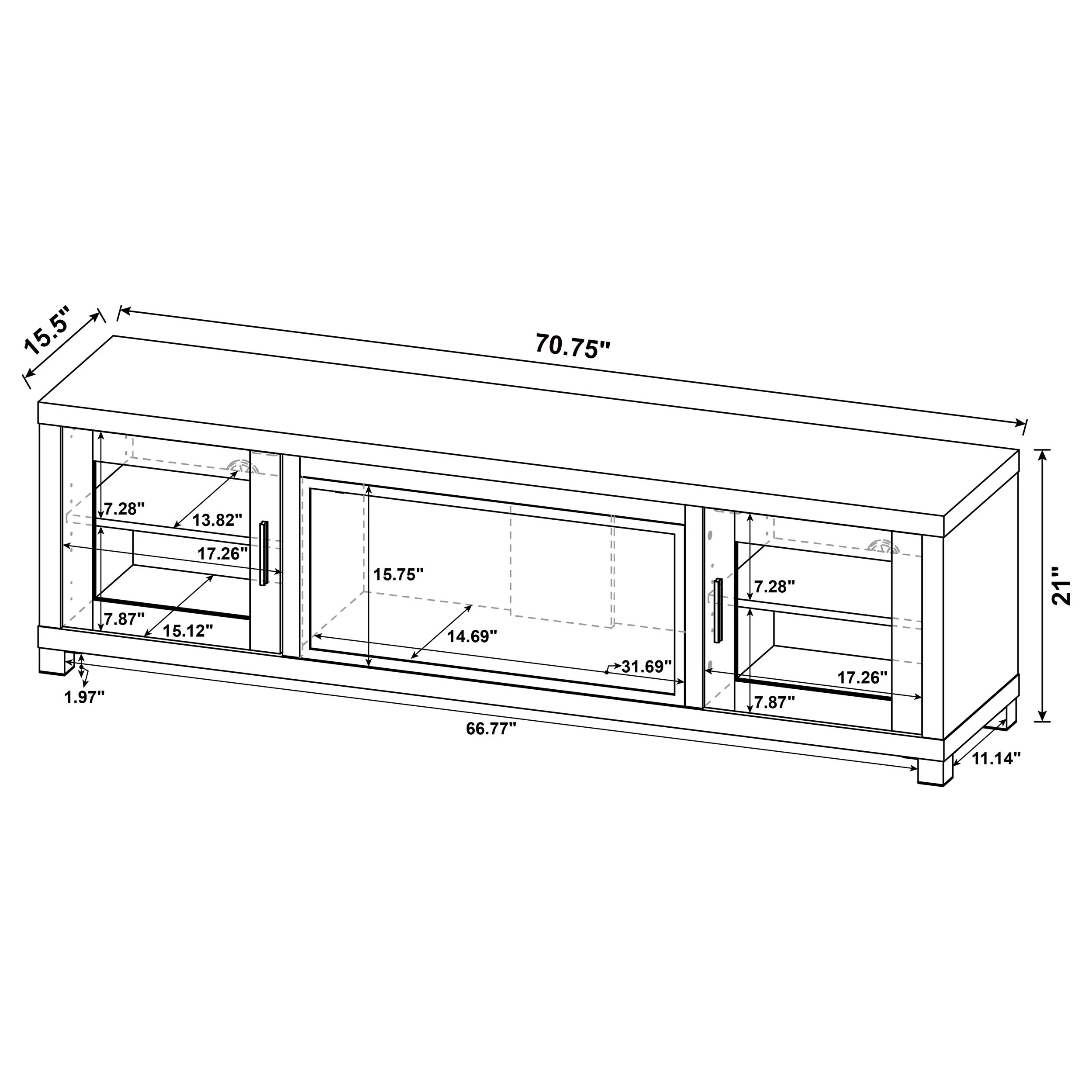 Havering 71-Inch TV Stand Fireplace Media Console Dark Pine - Image 11