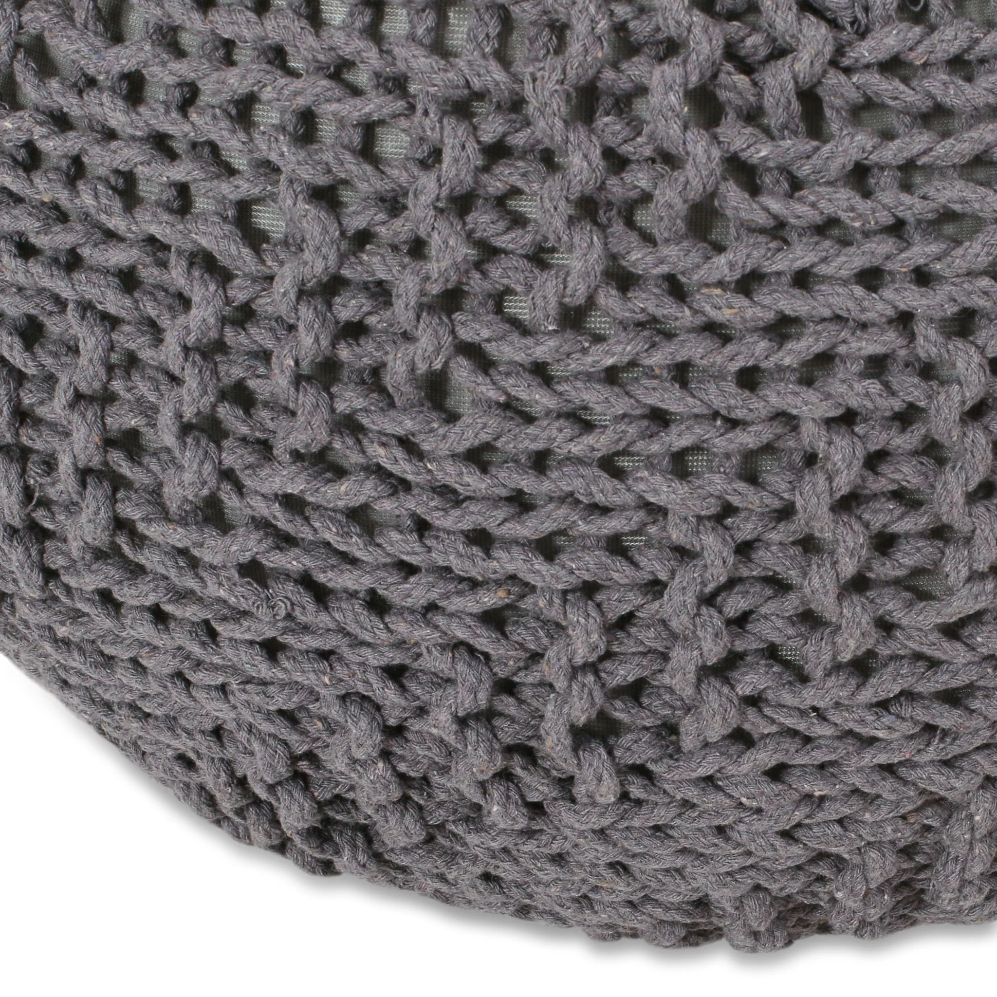 Hazel - Modern Knitted Cotton Yarn Round Pouf With Eco Friendly Pet Fibers - Dark Gray - Image 3