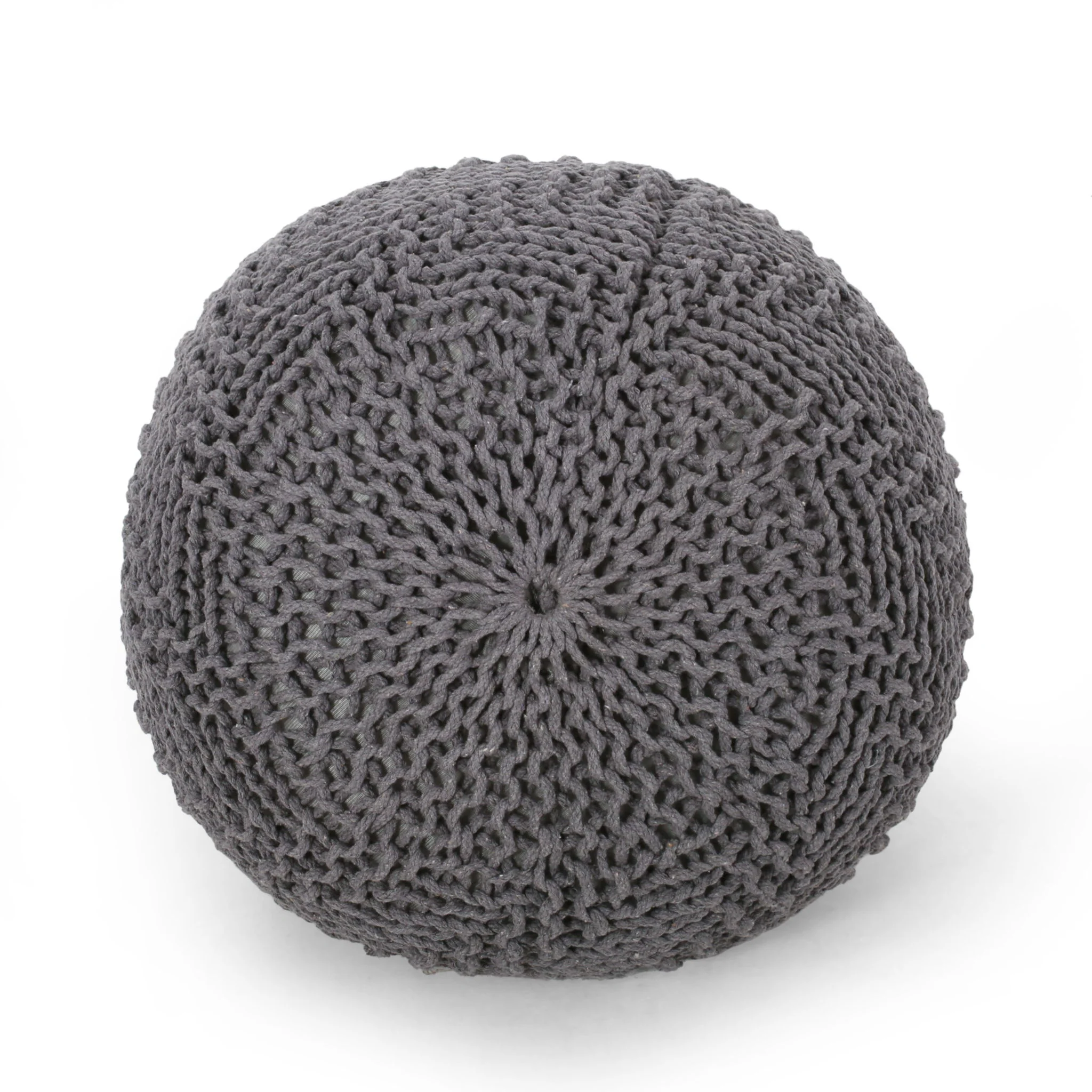 Hazel - Modern Knitted Cotton Yarn Round Pouf With Eco Friendly Pet Fibers - Dark Gray - Image 4