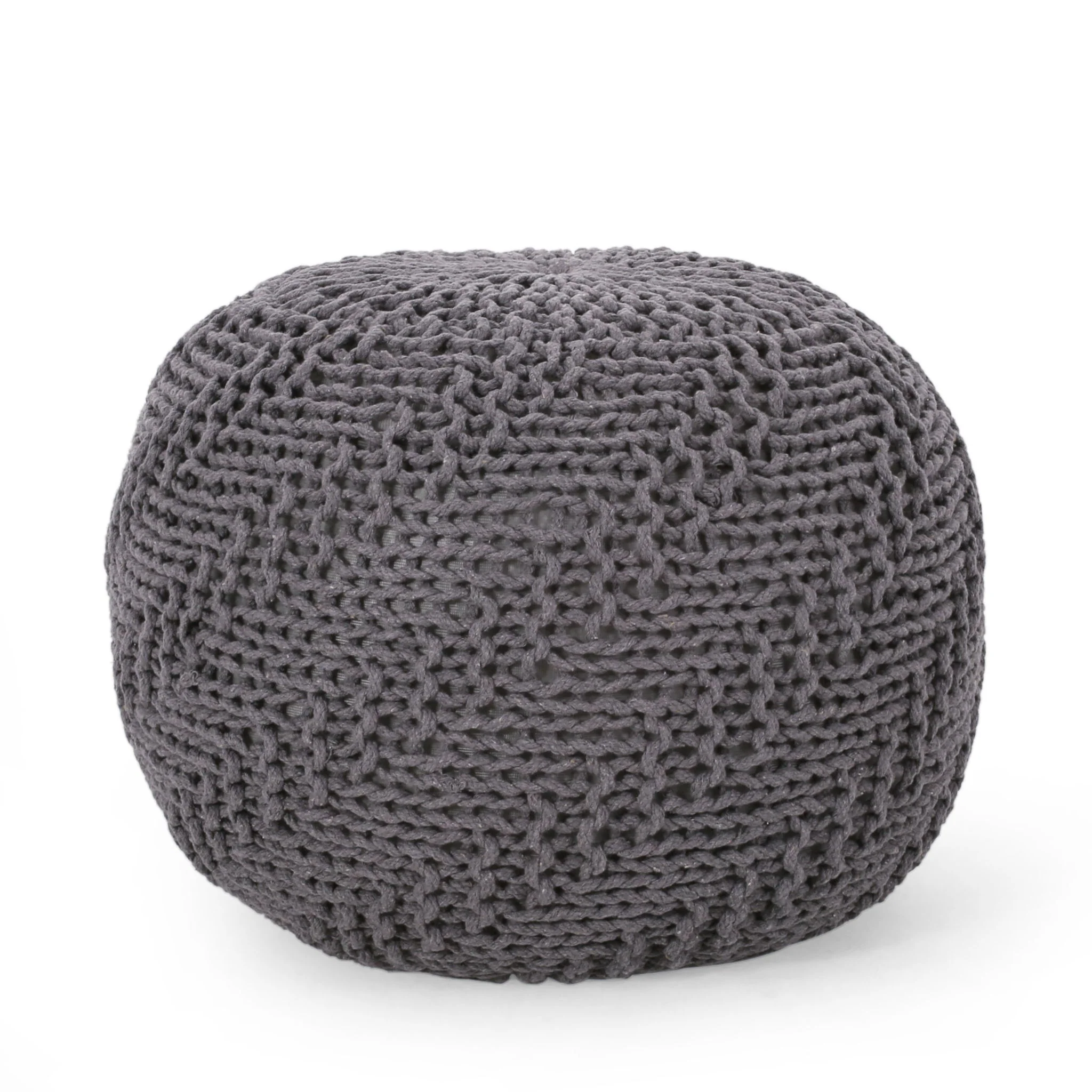Hazel - Modern Knitted Cotton Yarn Round Pouf With Eco Friendly Pet Fibers - Dark Gray - Image 5