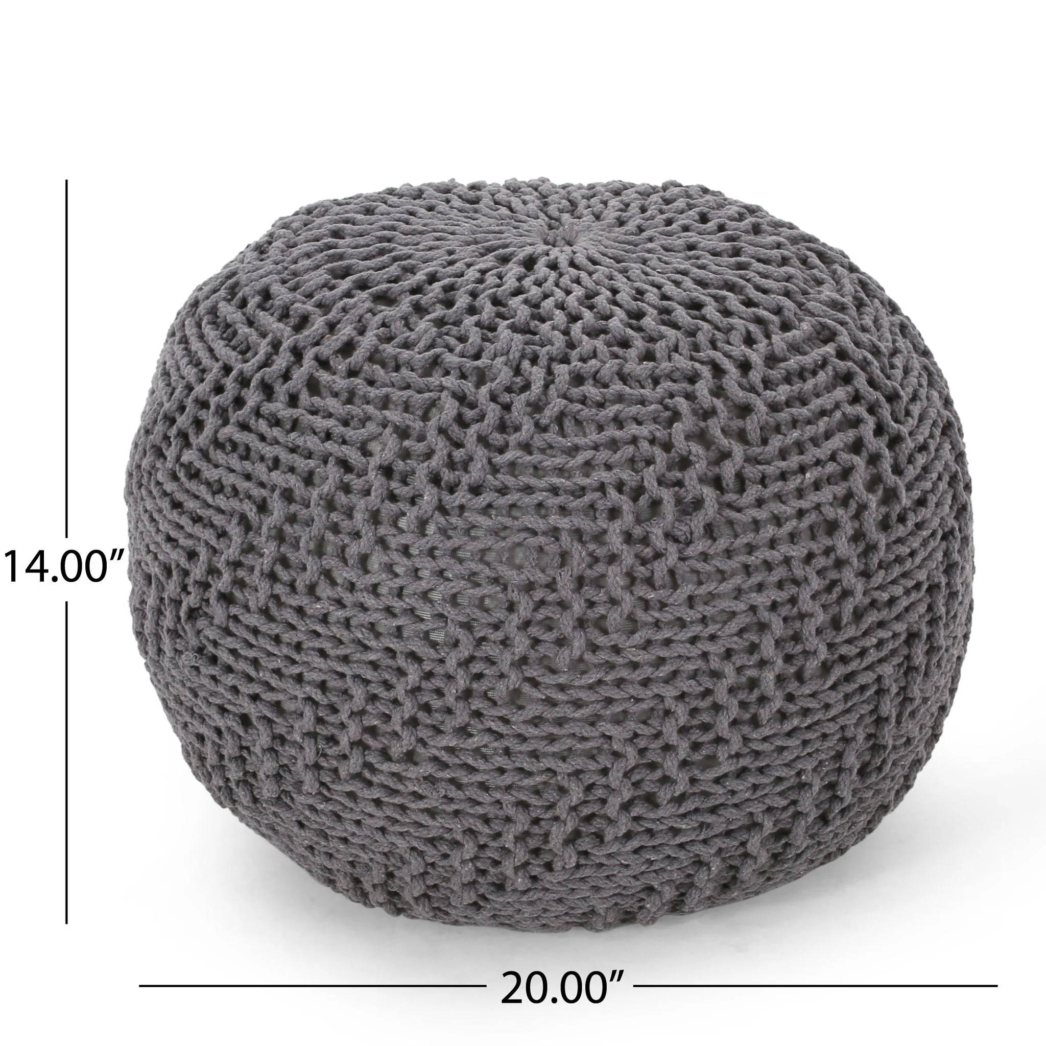 Hazel - Modern Knitted Cotton Yarn Round Pouf With Eco Friendly Pet Fibers - Dark Gray - Image 9