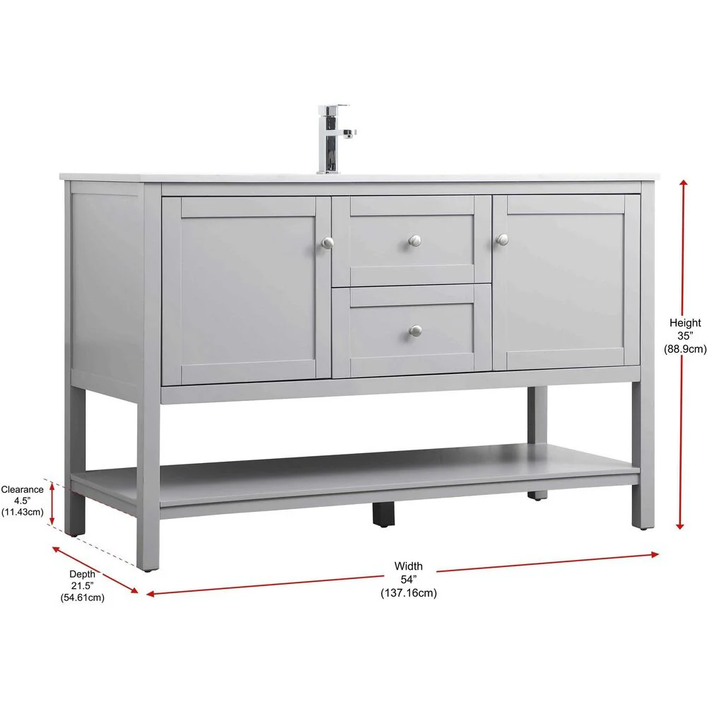 Heath 54 Inch Grey Double Sink Vanity with Marble Top - Image 7