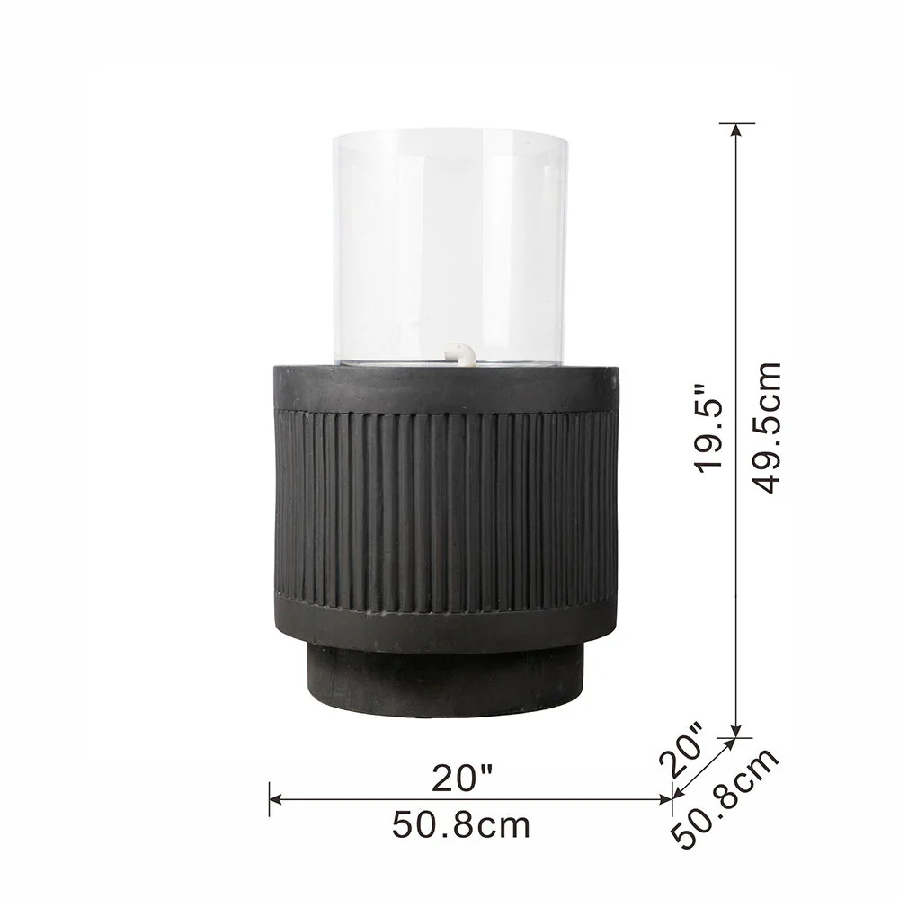 Heavy Cement Round Ribbed Outdoor Water Fountain With Light - Black White - Image 4