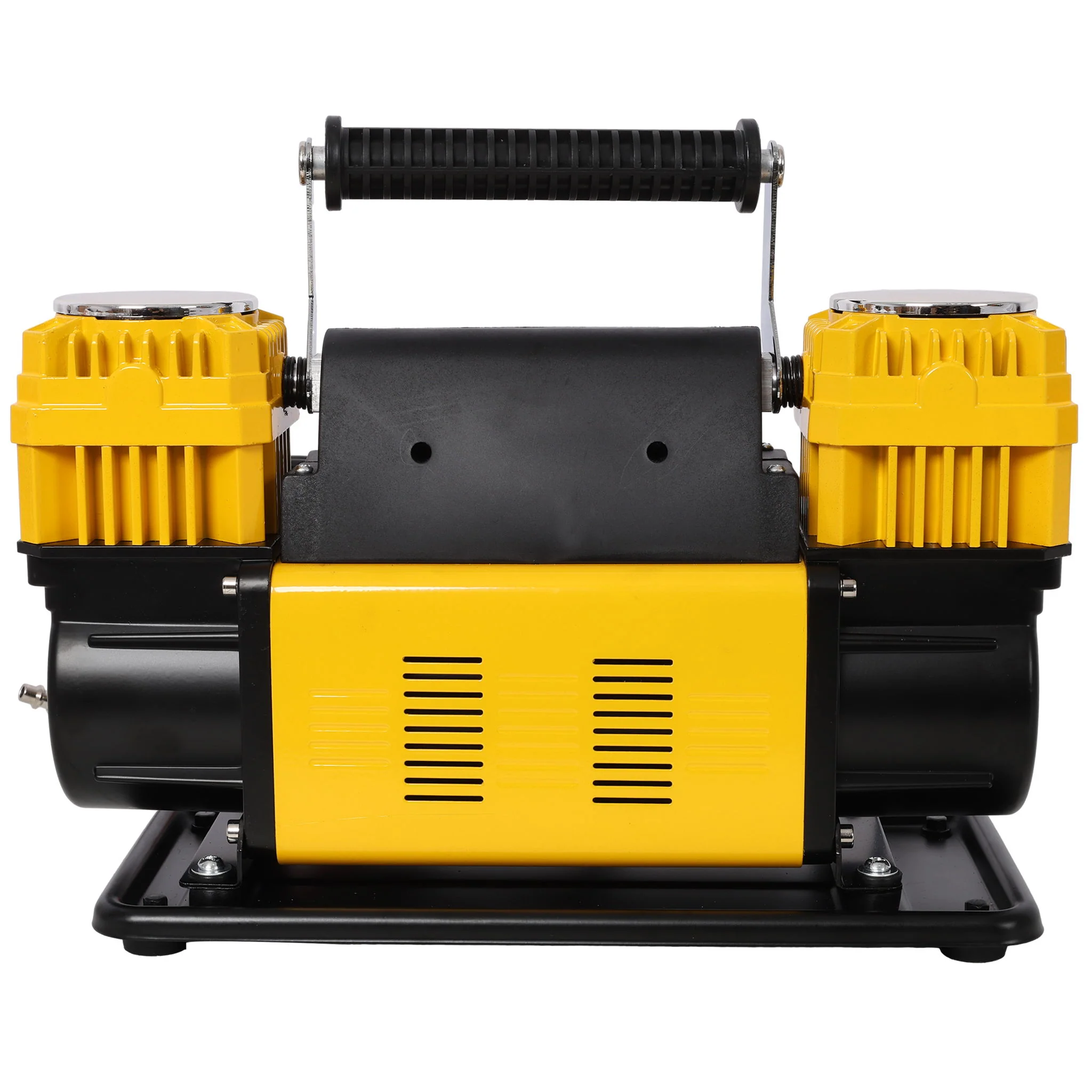 Heavy Duty 12V Dual Cylinder Air Compressor, Tire Inflator With Gauge - Yellow / Black - Image 3