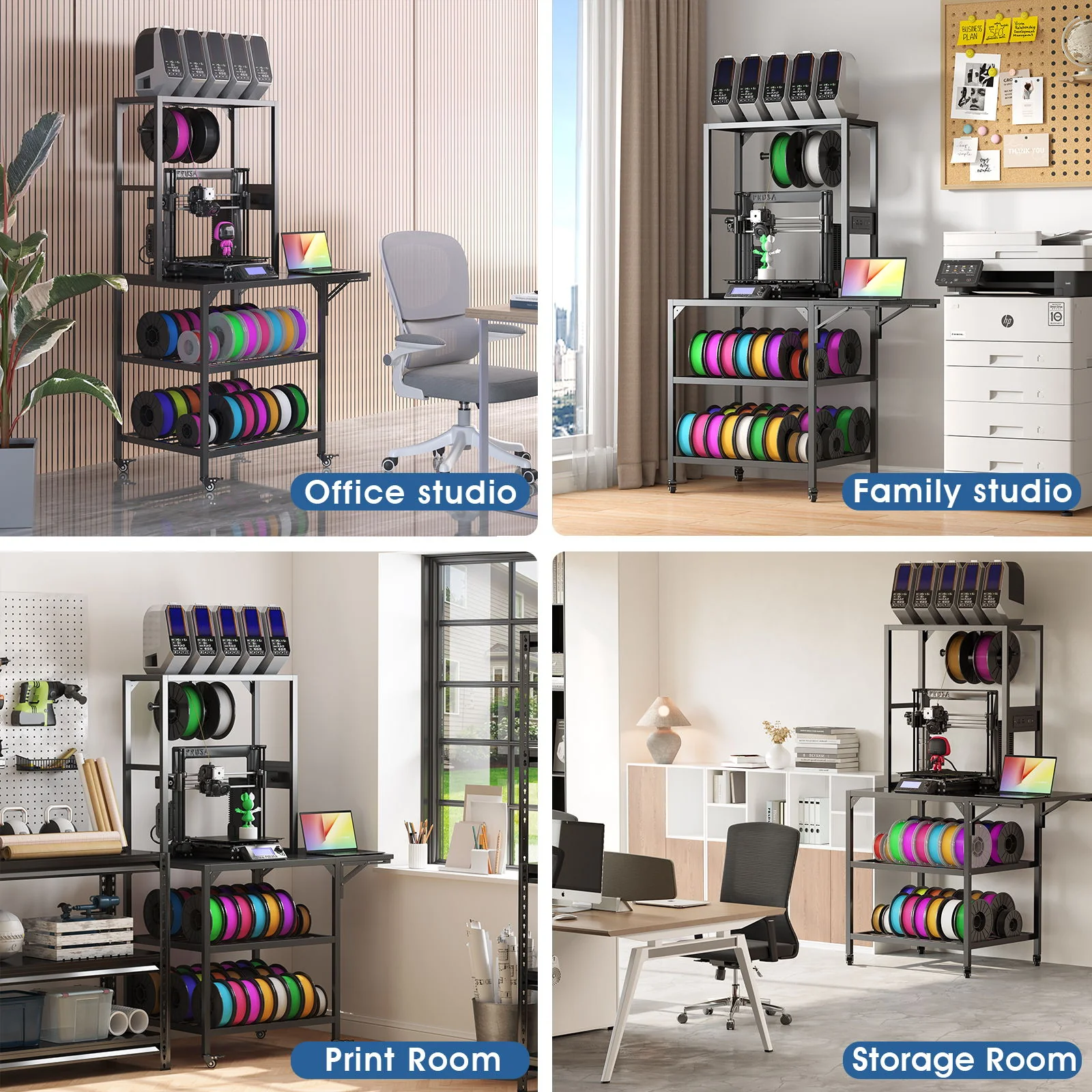 Heavy Duty 3D Printer Stand With Filament Storage Rack - Black - Image 3