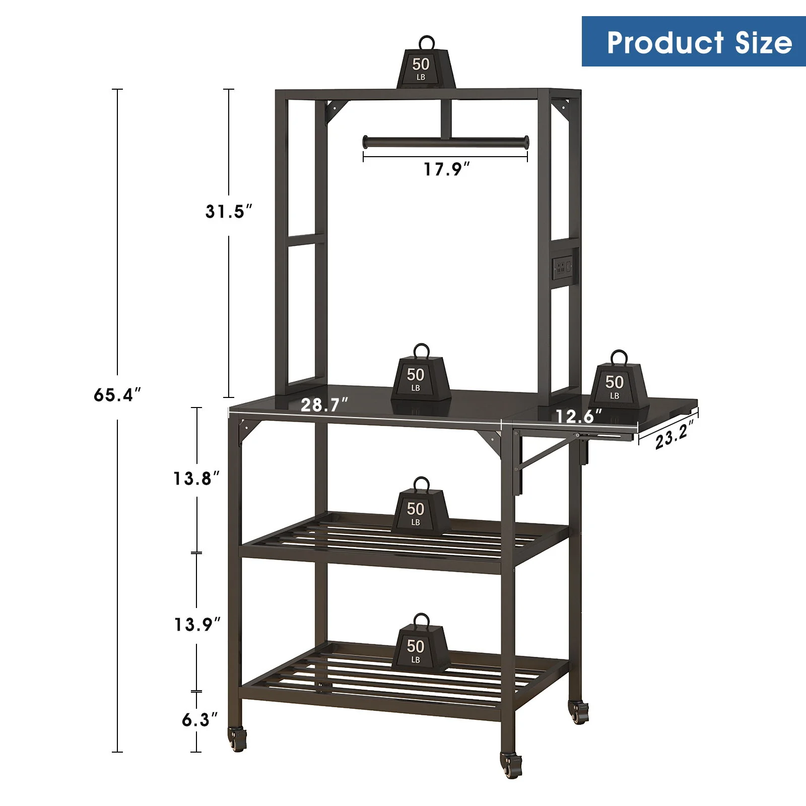 Heavy Duty 3D Printer Stand With Filament Storage Rack - Black - Image 5