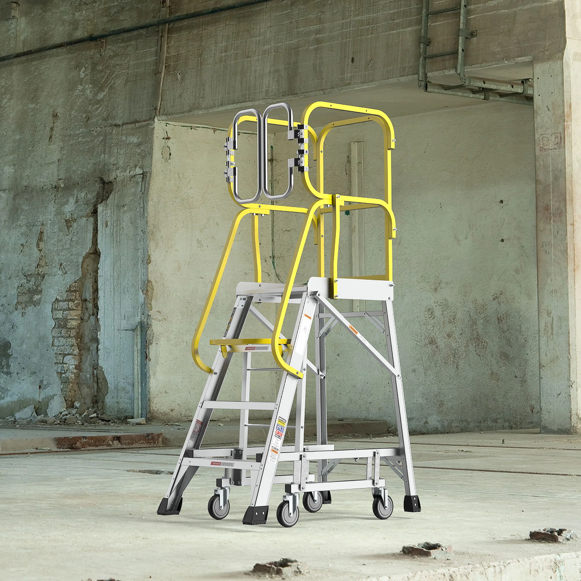 Heavy Duty Aluminum Rolling Platform Ladder With Steps, 375Lbs Capacity - Image 9