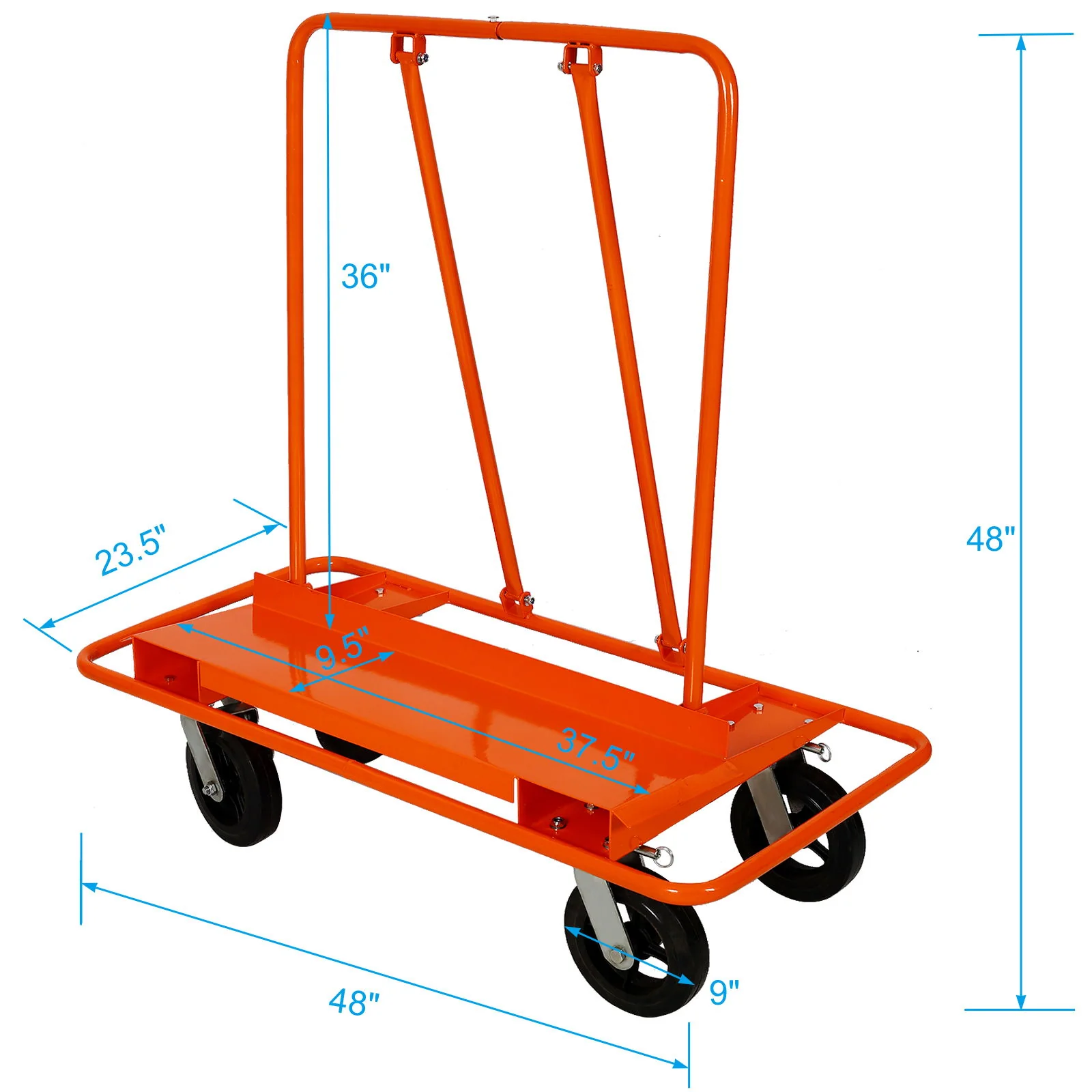 Heavy Duty Drywall Sheet Cart & Panel Dolly With 2400Lbs Capacity, Mold On Rubber Wheels, Steel Construction - Orange - Image 9