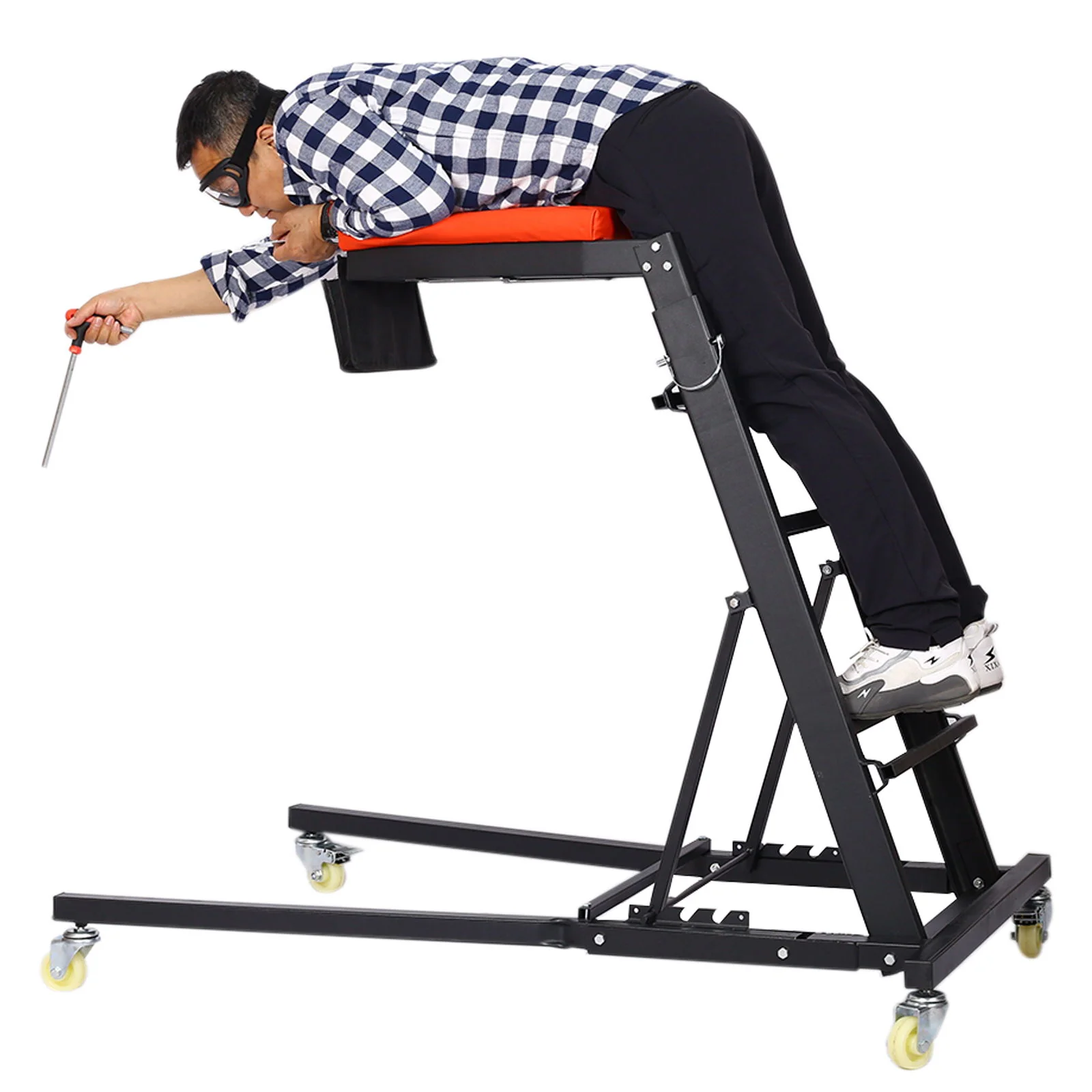 Heavy Duty Foldable Rolling Engine Top Creeper With Padded Deck And Locking Casters - Black - Image 4