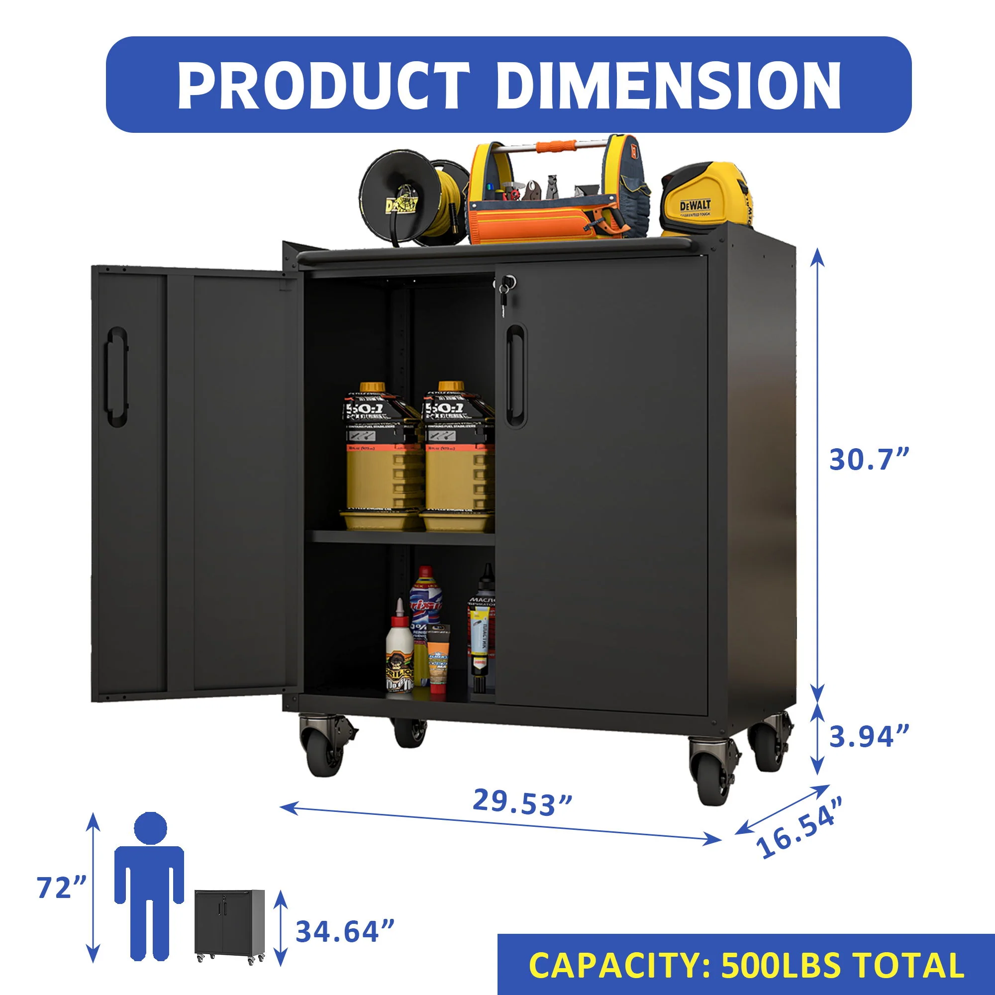 Heavy Duty Metal Garage Storage Cabinet With Wheels Sturdy Tool Organizer - Image 13