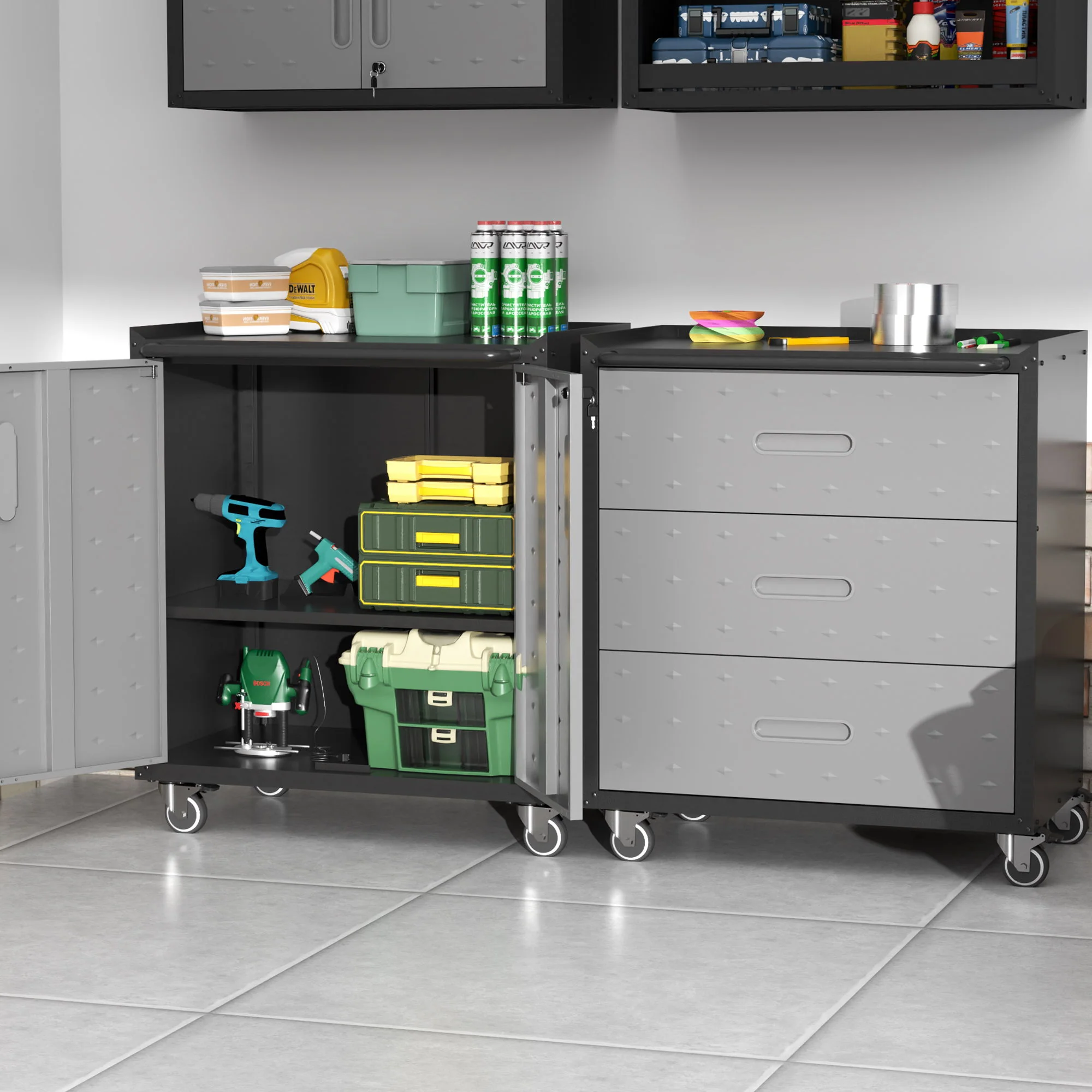 Heavy Duty Metal Garage Storage Cabinet With Wheels Sturdy Tool Organizer - Image 14