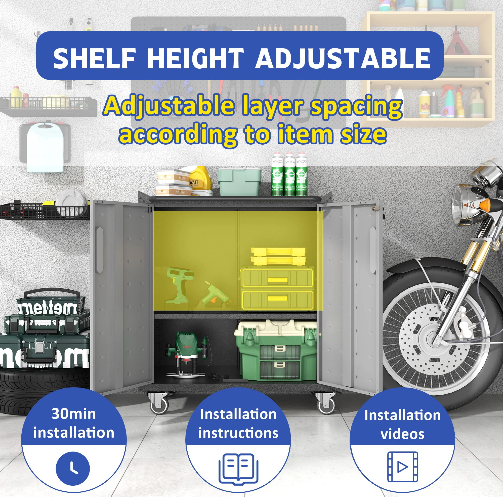 Heavy Duty Metal Garage Storage Cabinet With Wheels Sturdy Tool Organizer - Image 16