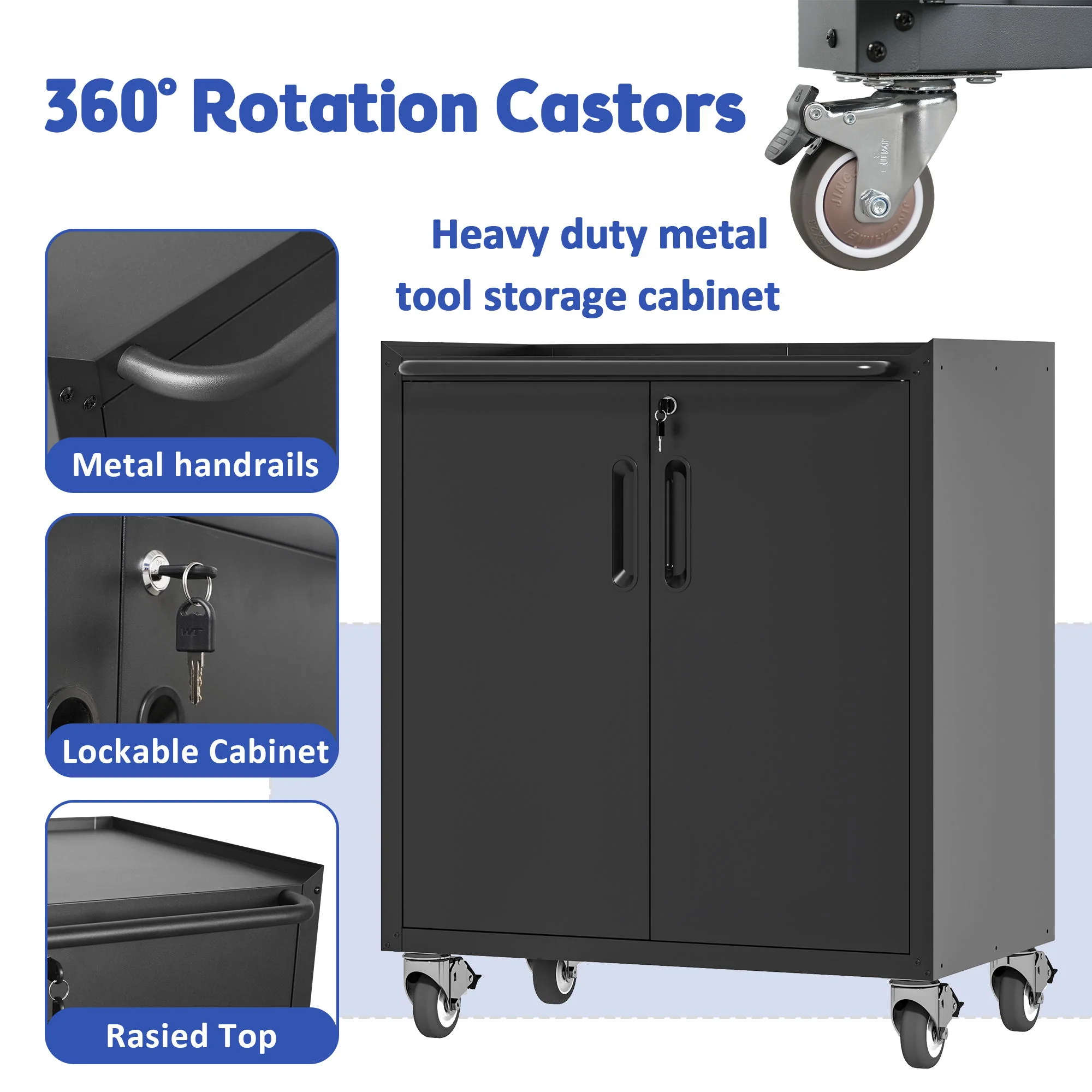 Heavy Duty Metal Garage Storage Cabinet With Wheels Sturdy Tool Organizer - Image 5
