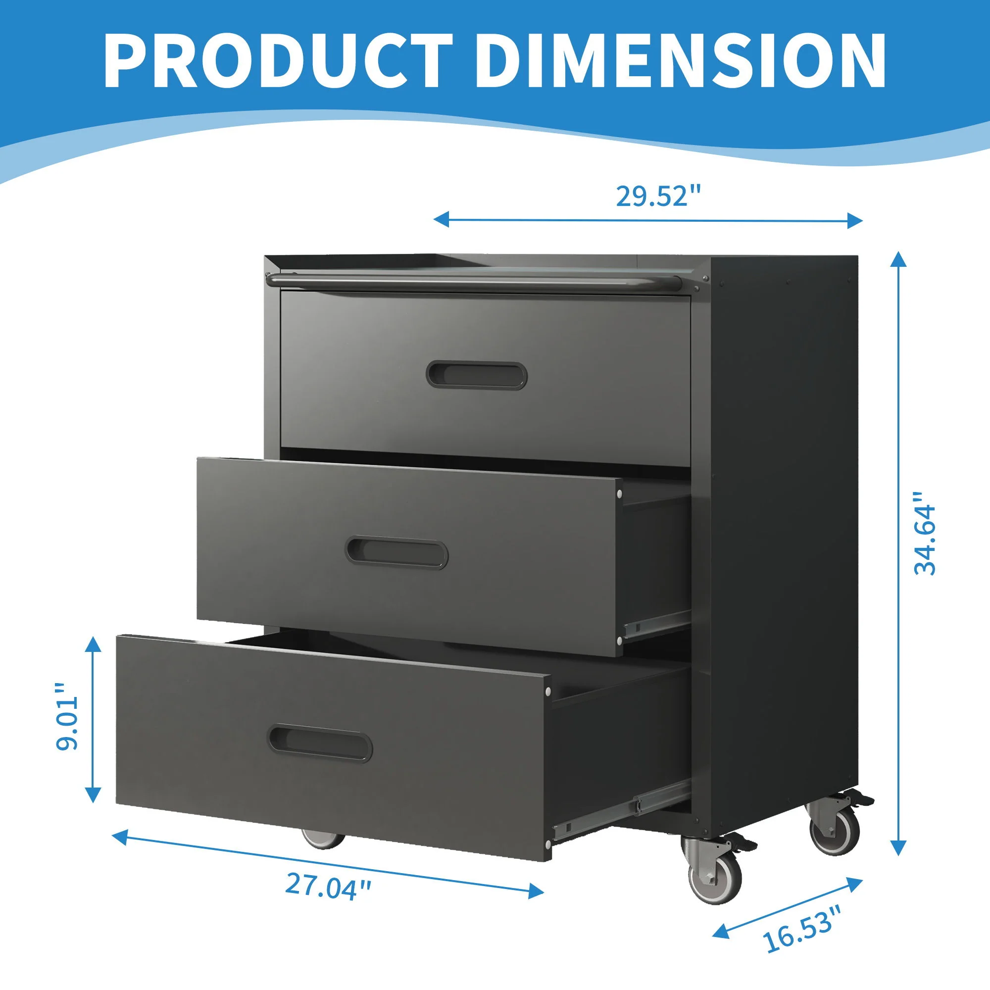Heavy Duty Metal Storage Cabinet With Wheels 3 Drawer Tool Cabinet For Garage, Office, And Home Organizer Solutions - Image 4