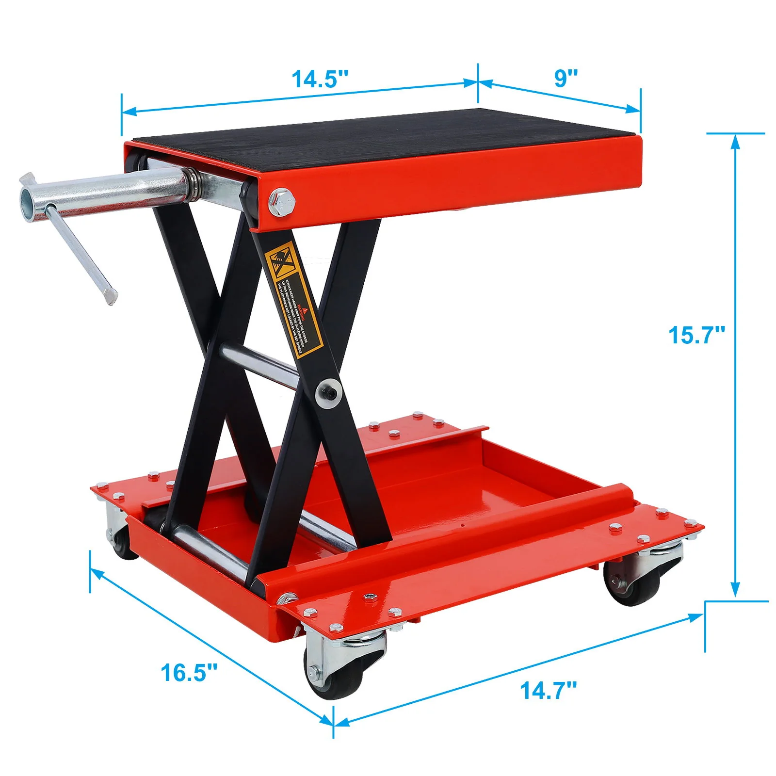 Heavy Duty Motorcycle Lift Jack With Dolly Tray And Wide Deck - Red - Image 5