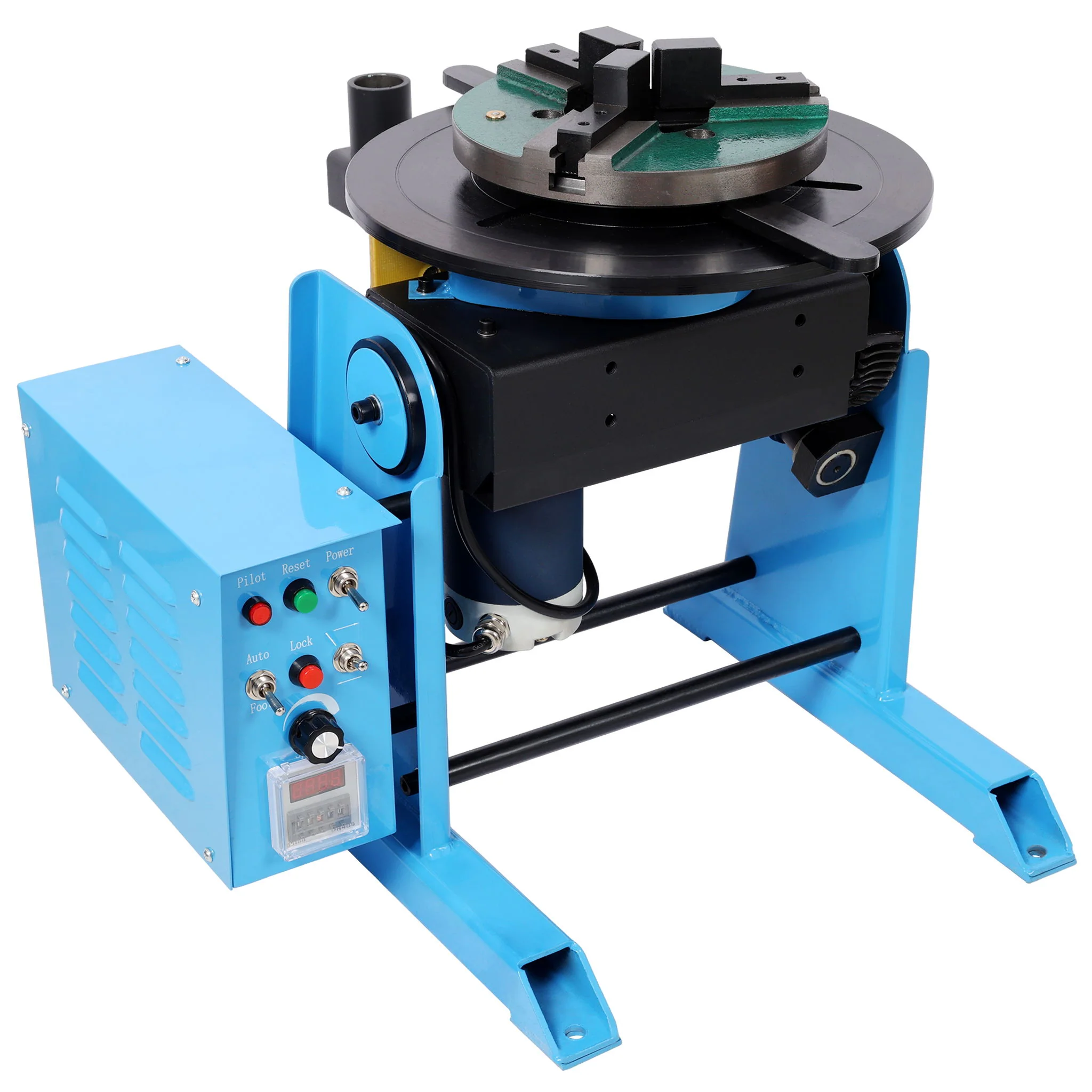 Heavy Duty Rotary Welding Positioner Turntable Table With Manual Tilt And 3 Jaw Lathe Chuck - Blue - Image 9