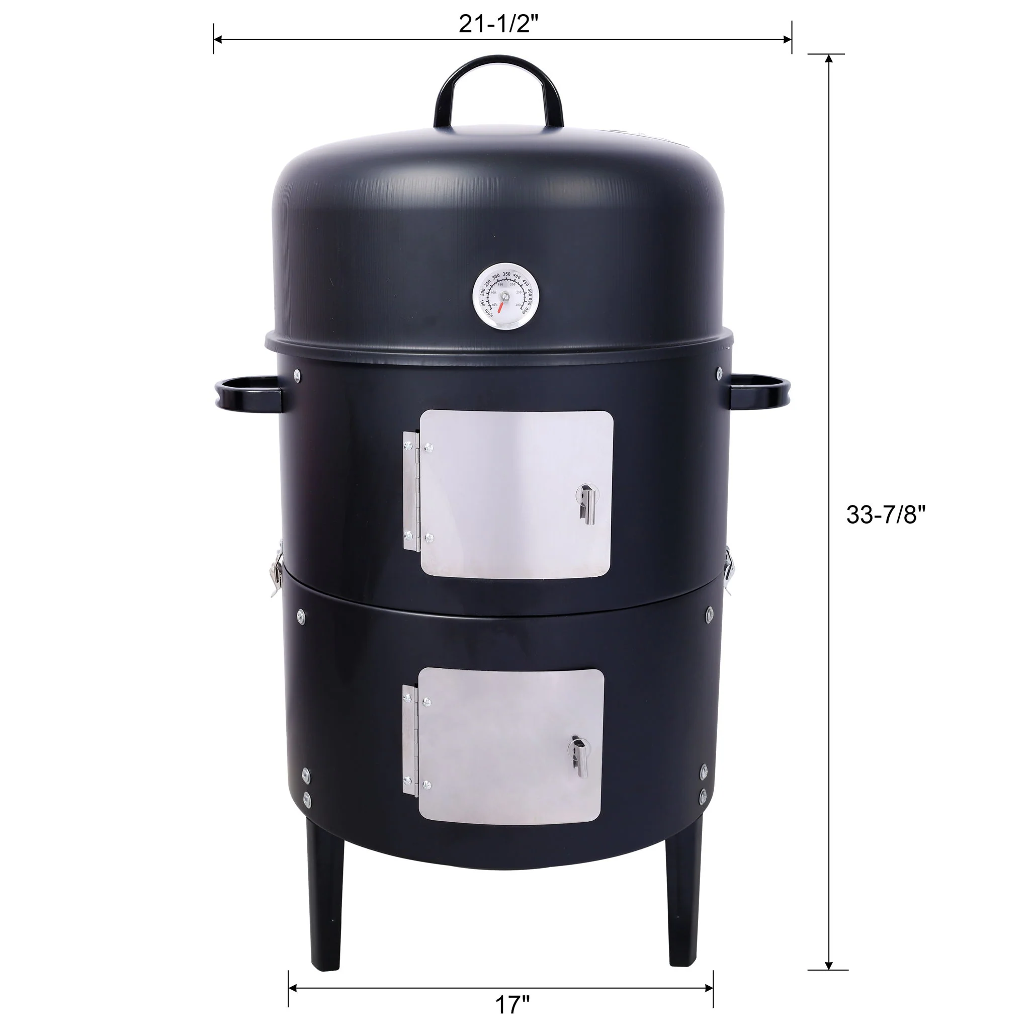 Heavy Duty Round Bbq Grill 17" Steel Charcoal Smoker For Outdoor Cooking - Black - Image 9