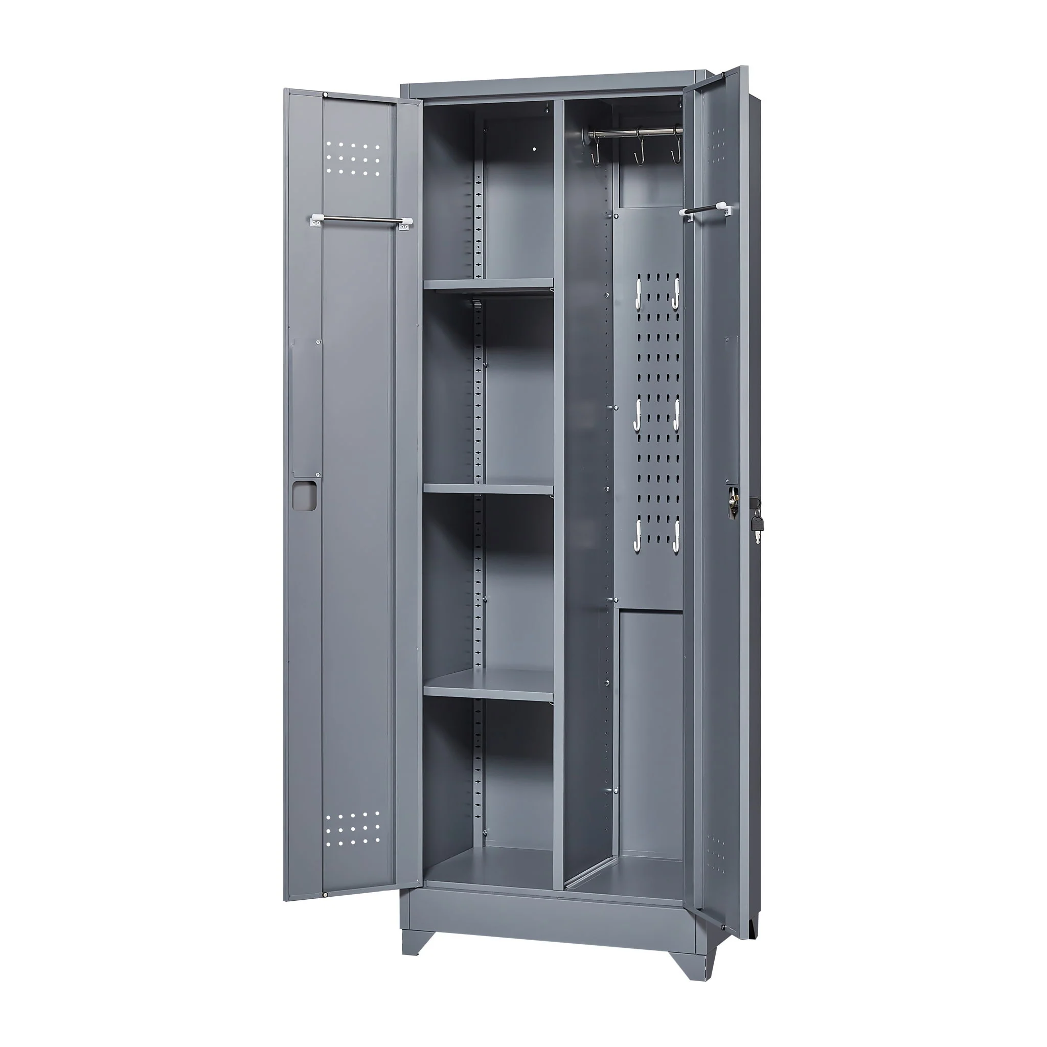 Heavy Duty Storage Cabinet With Locking Doors, Hanging Rod & Shelves, Broom Closet - Gray - Image 7