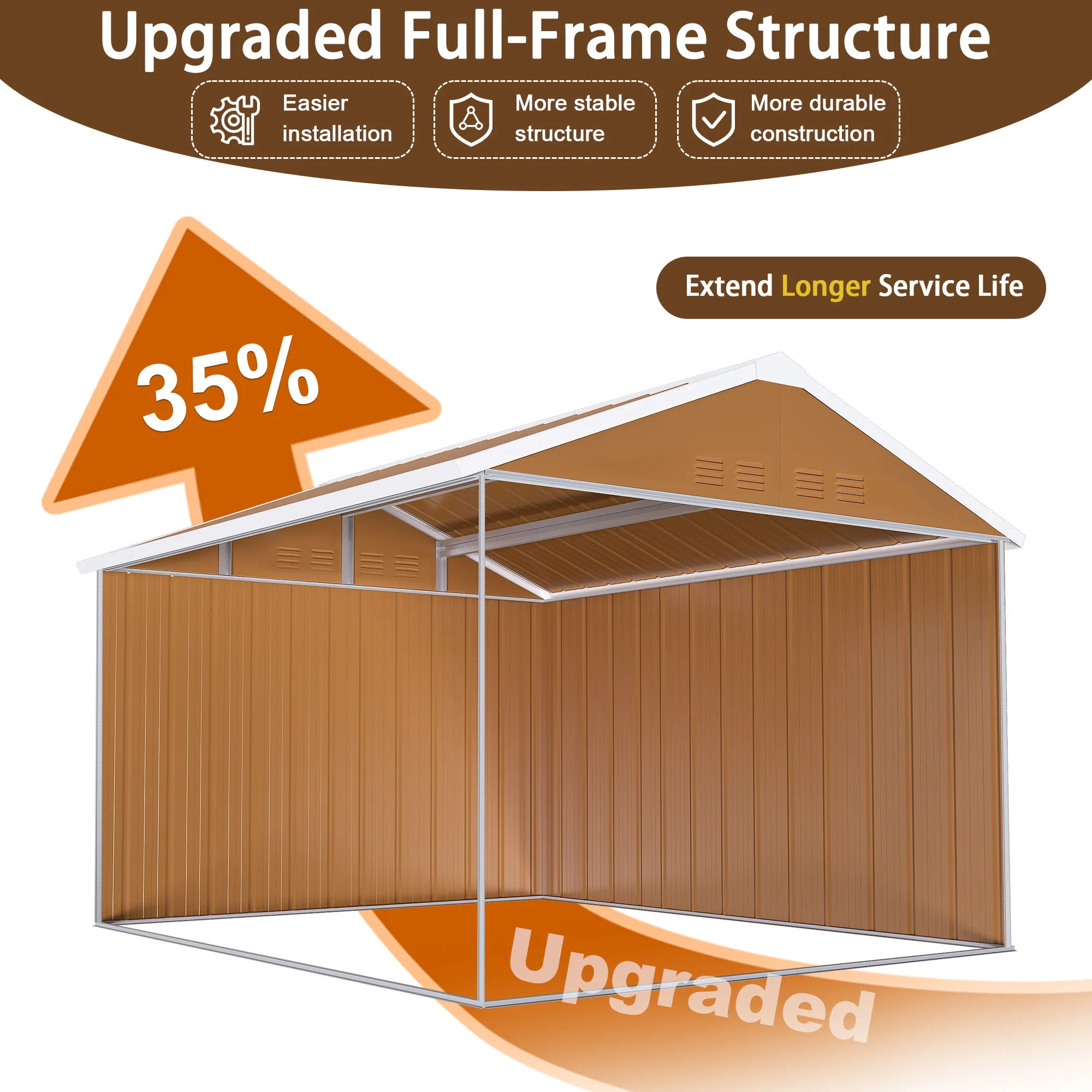 Heavy Duty Storage Shed Garden Building Weatherproof Galvanized Iron Light Brown - Image 3