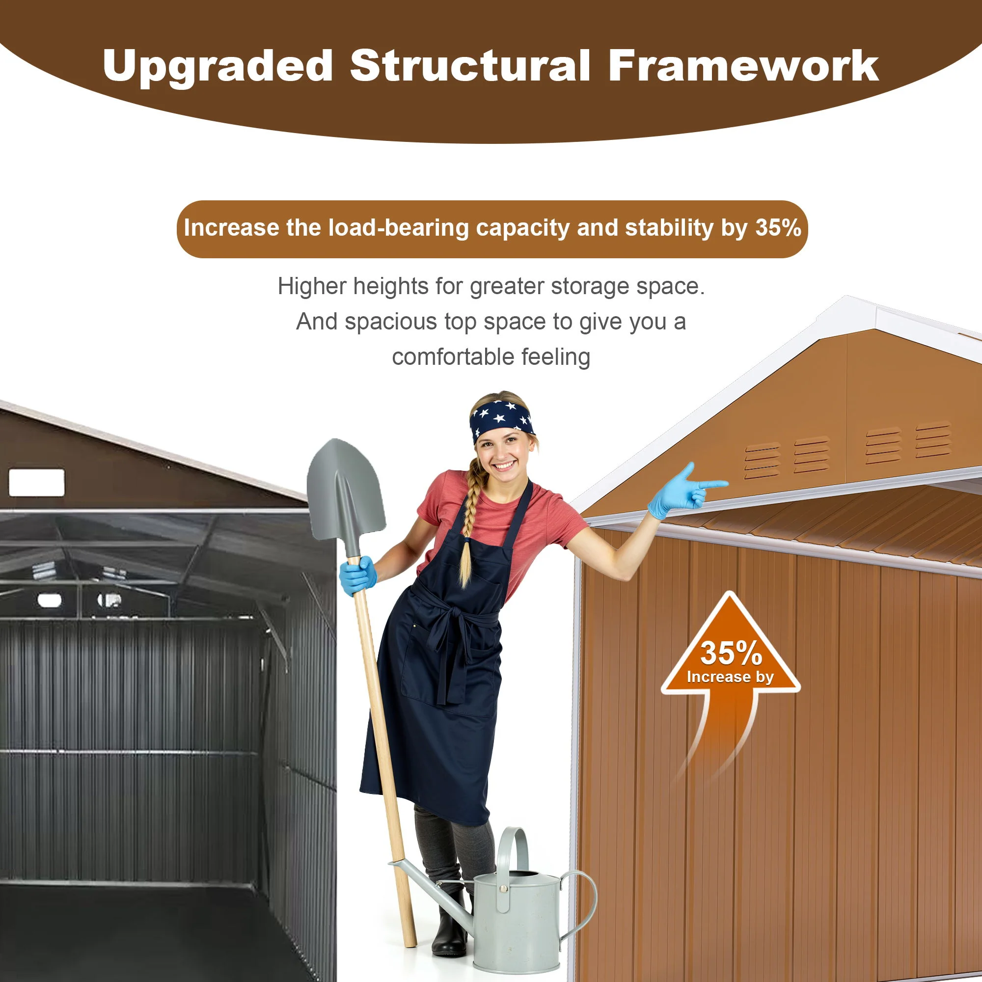 Heavy Duty Storage Shed Garden Building Weatherproof Galvanized Iron Light Brown - Image 6