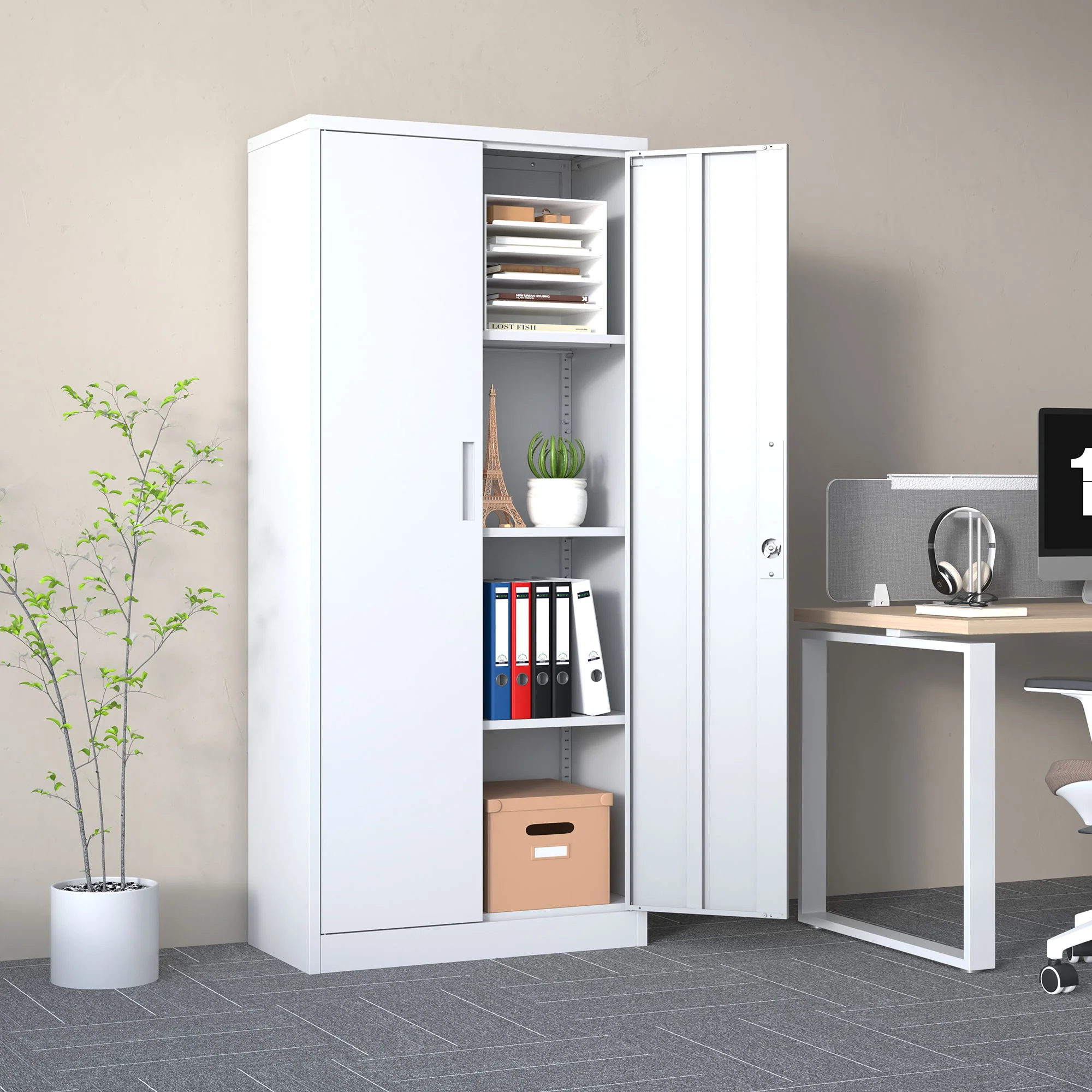 Heavy Metal Garage Storage Cabinet With Locking Doors, Steel, Adjustable Shelves - Image 8