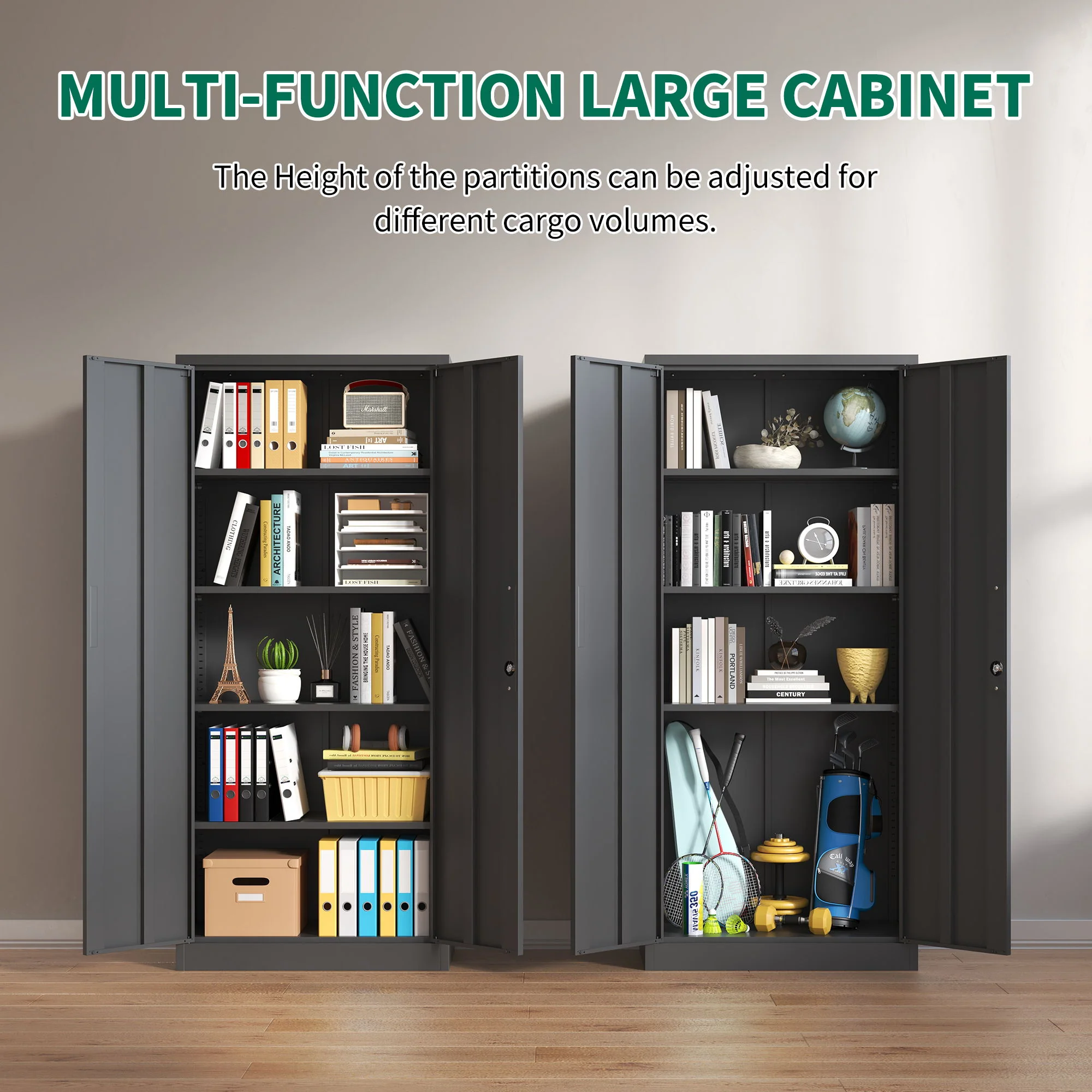 Heavy Metal Garage Storage Cabinet With Locking Doors, Steel, Adjustable Shelves - Image 9