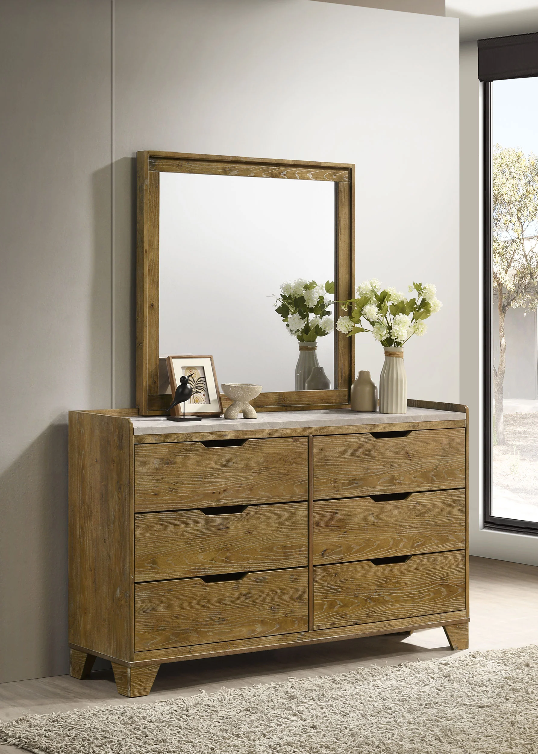 Henderson 6-Drawer Dresser with Mirror, Medium Oak - Image 3