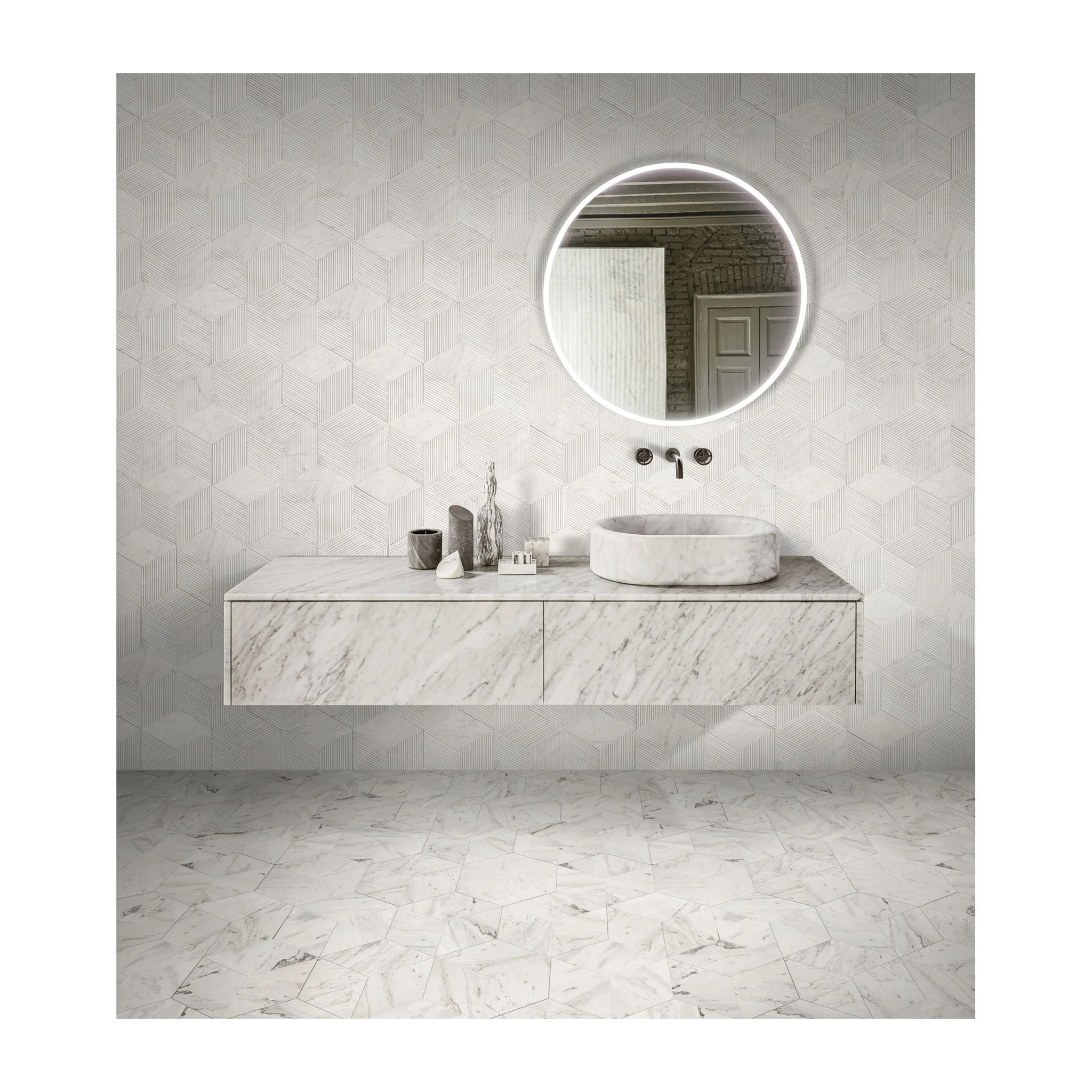 Hexagon Natural Marble Polished Tile For Wall And Floor (Set of 12) - Image 36