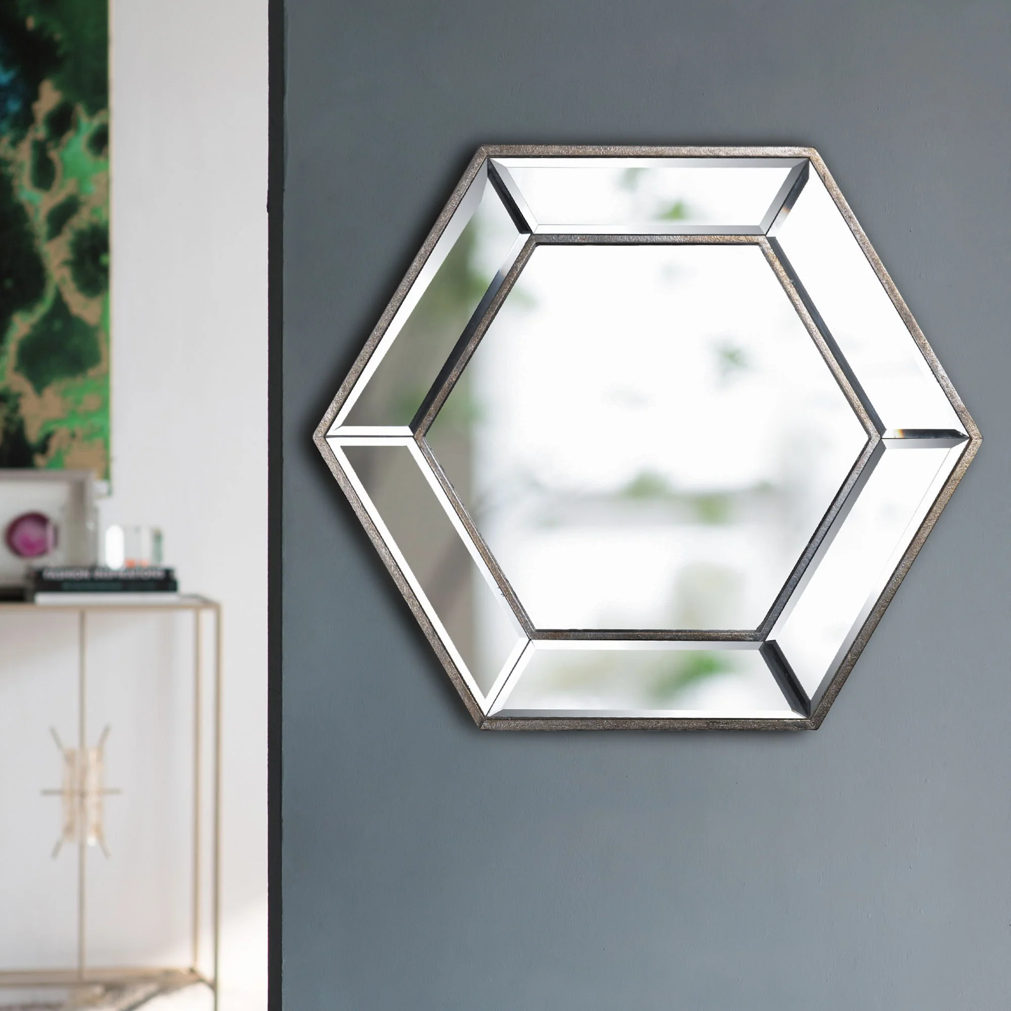 Hexagon Wall Mirror With Contemporary Glass Design, Home Decor Accent Mirror For Living Room, Entryway, Bedroom - Image 7