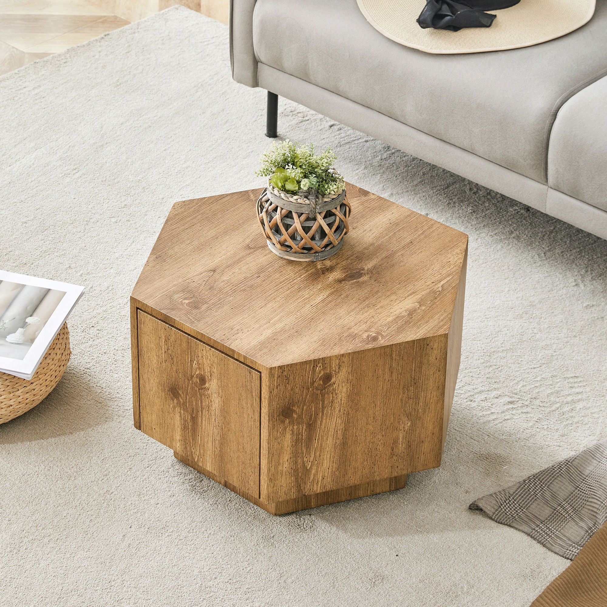Hexagonal Coffee Table With Drawers - Wood - Image 9