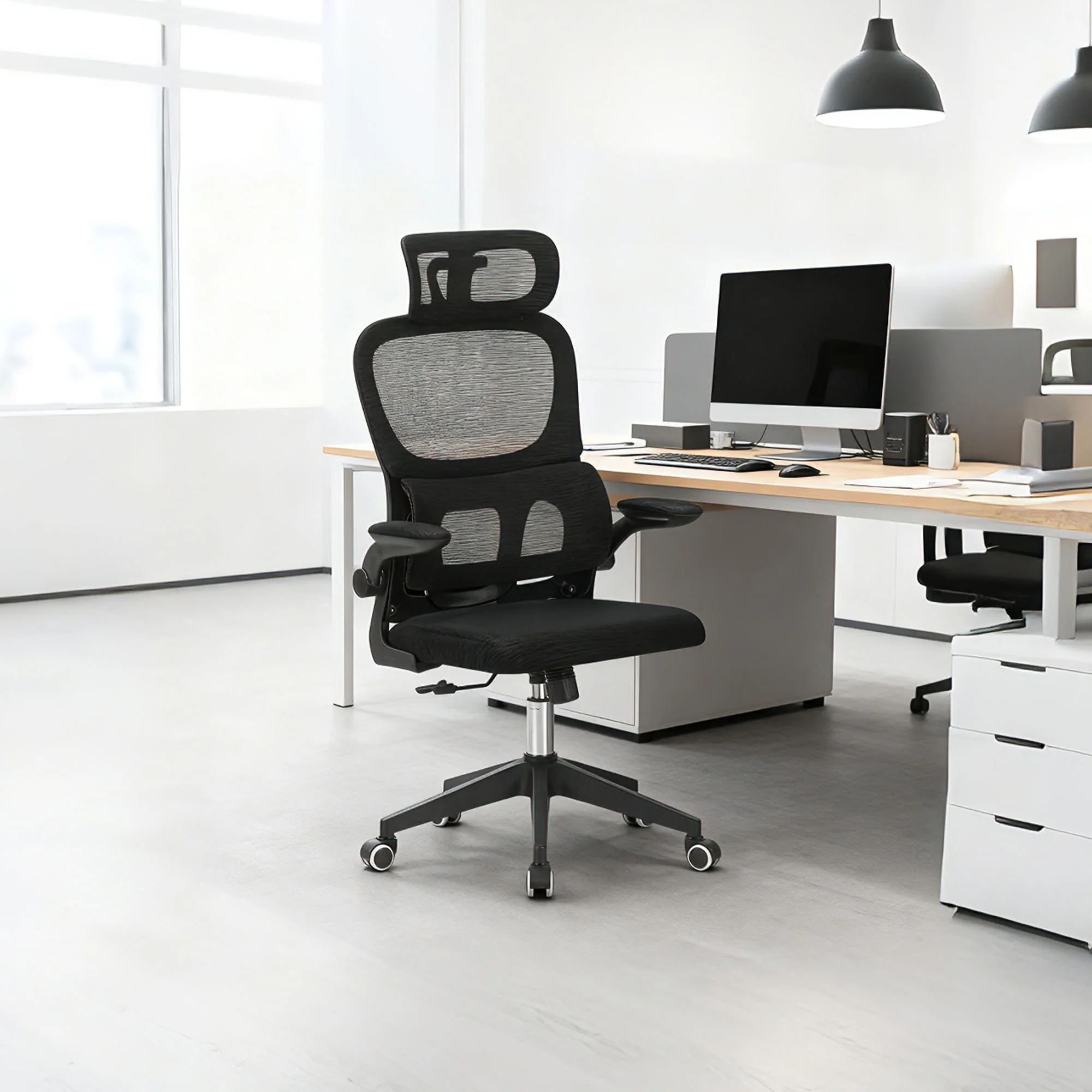 High Back Ergonomic Swivel Rolling Office Chair With Tilt Function, 3D Headrest, Lumbar Support - Black - Image 4